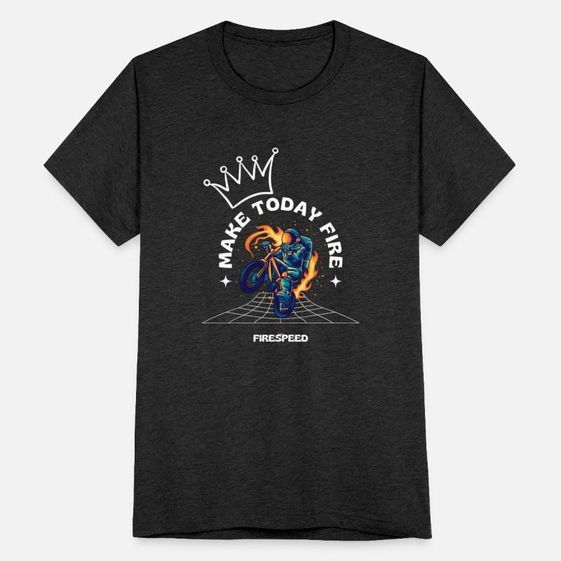 Black Blue Illustrated Biker Astronaut T Shirt