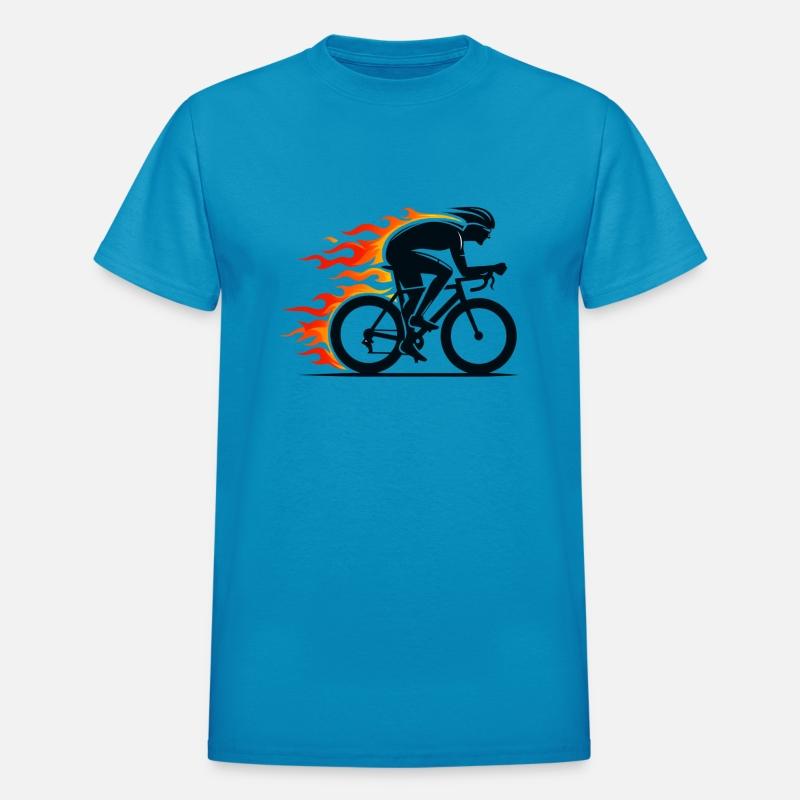 Black road cyclist on fire