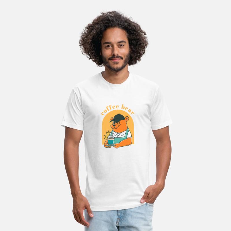 Black Yellow Illustrated Bear And Coffee T Shirt