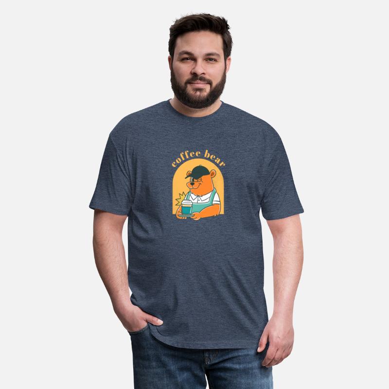 Black Yellow Illustrated Bear And Coffee T Shirt