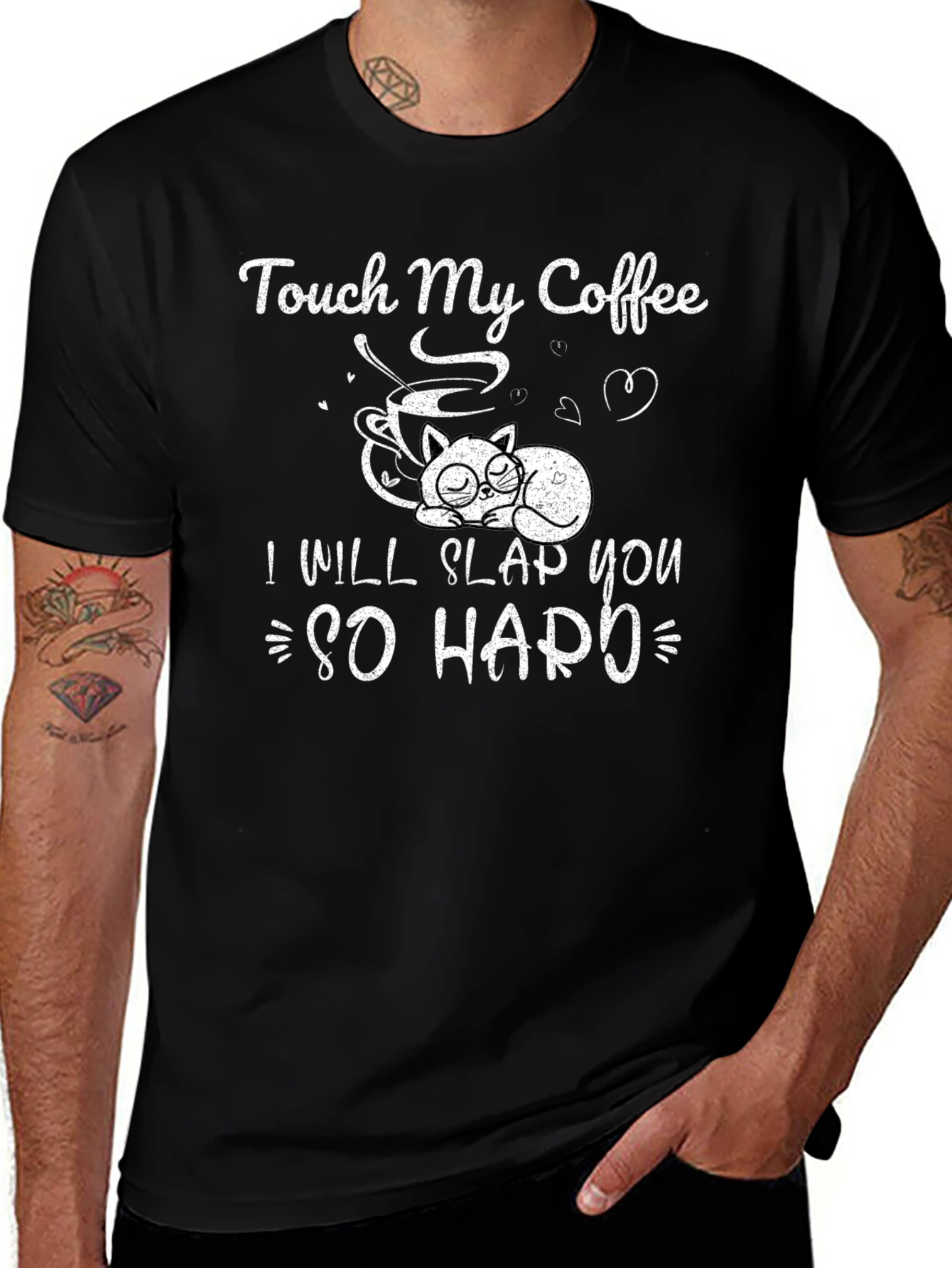 Touch My Coffee Cat Graphic Black T-Shirt