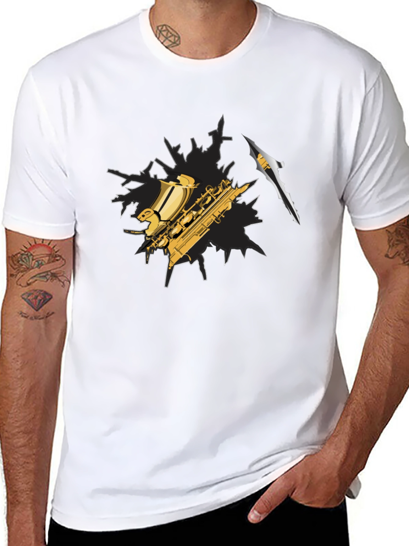 Saxophone Graphic Tee - Black Cotton Blend