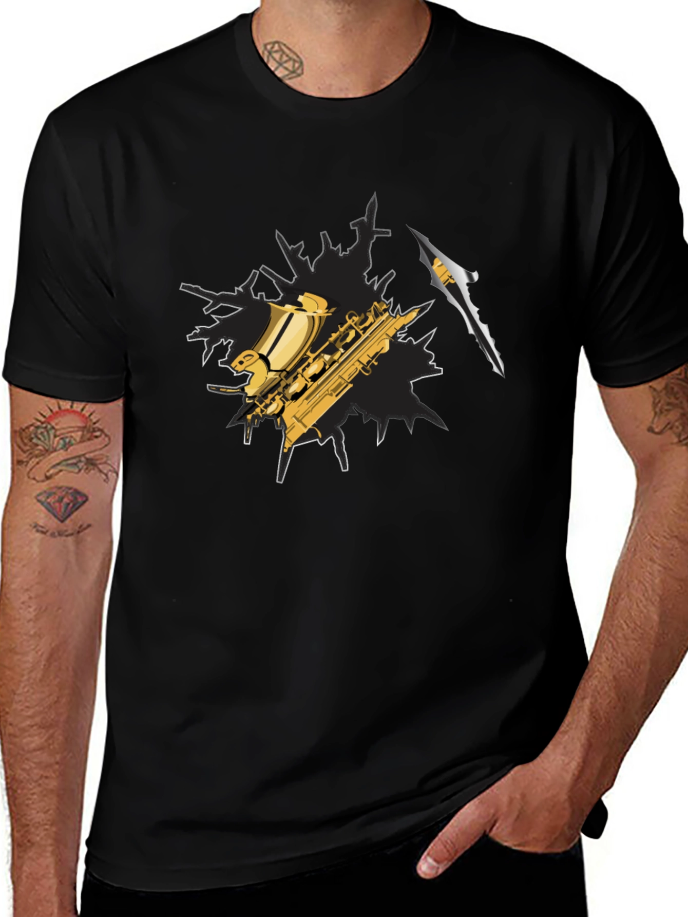 Saxophone Graphic Tee - Black Cotton Blend