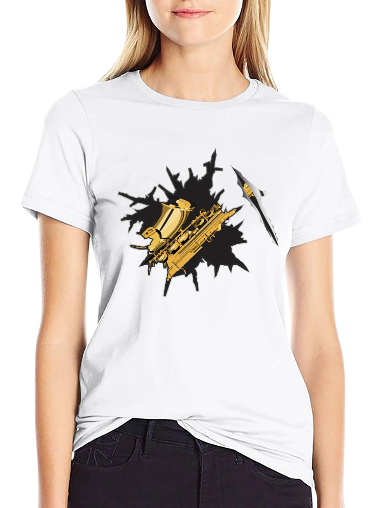 Saxophone Graphic Tee - Black Cotton Blend