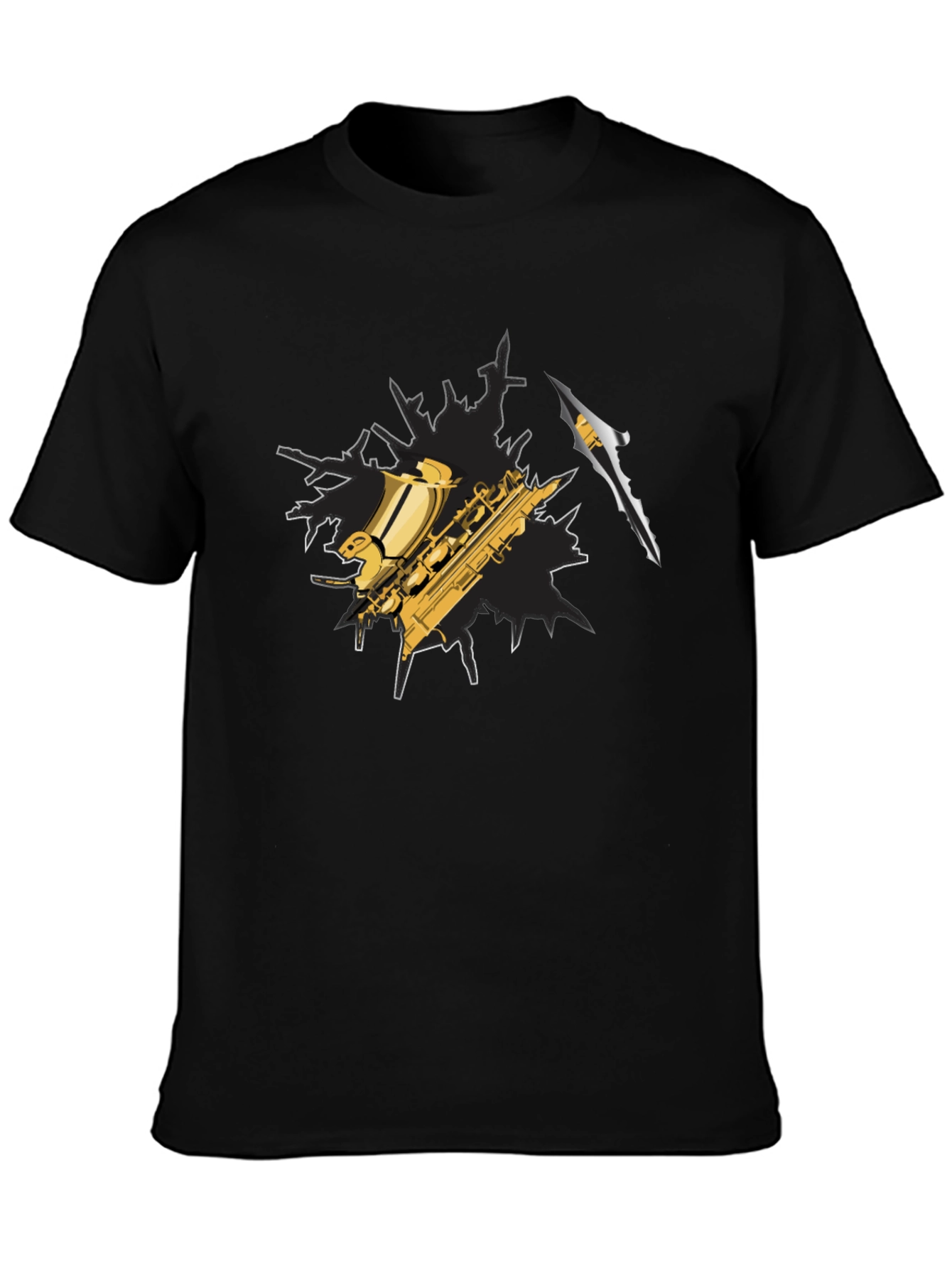 Saxophone Graphic Tee - Black Cotton Blend