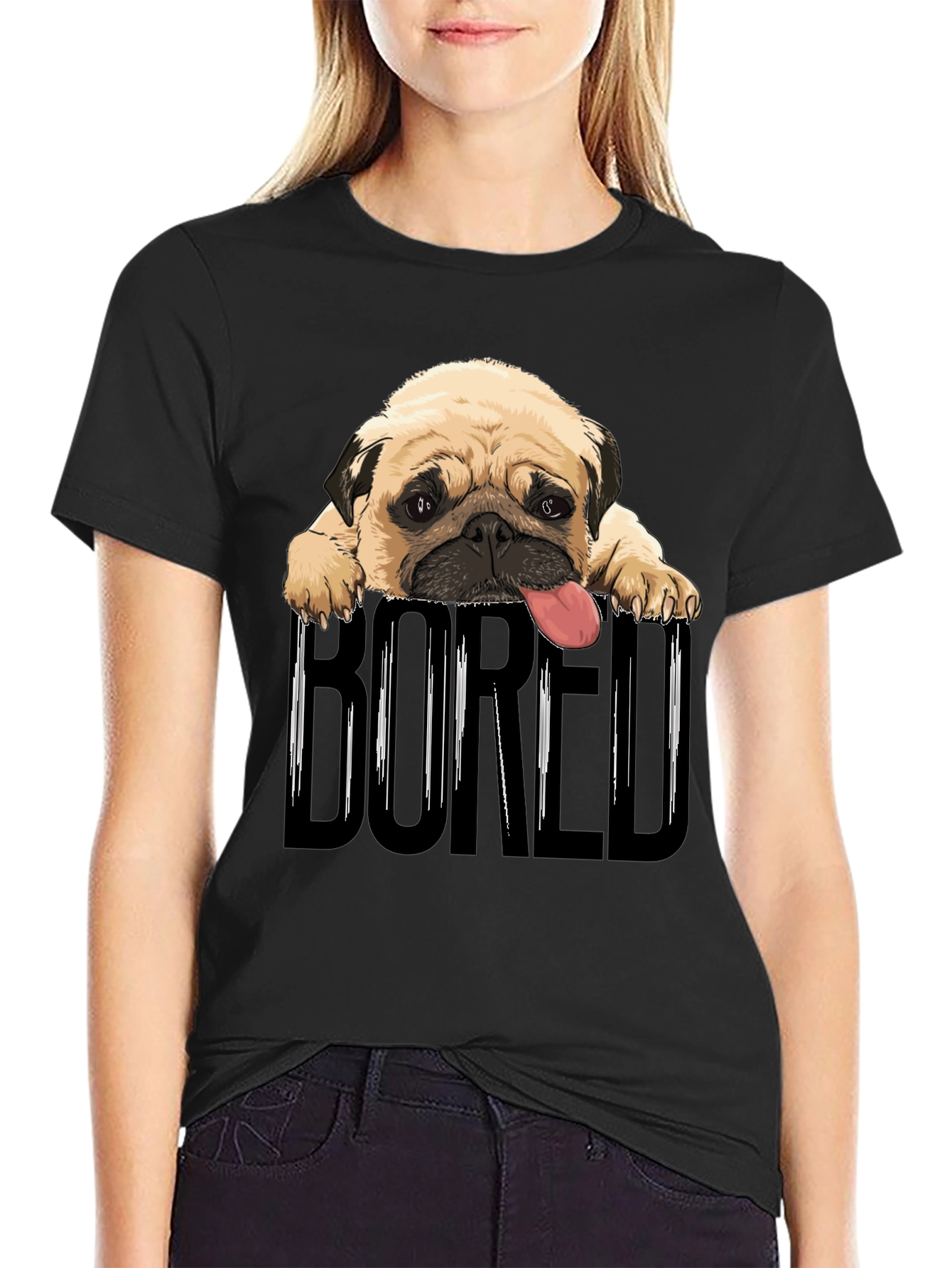 Bored Pug Graphic T-Shirt - Unisex Black Tee