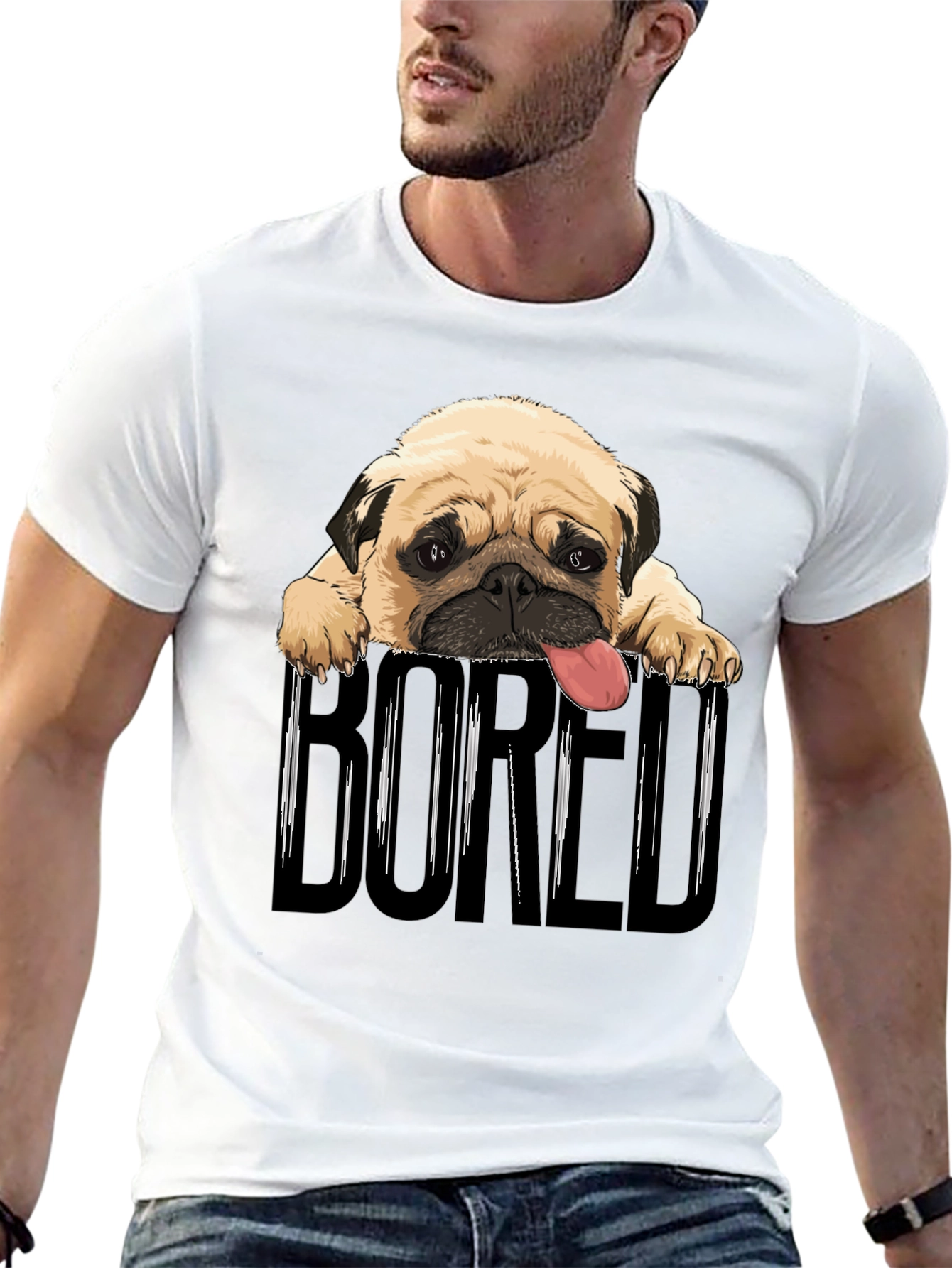 Bored Pug Graphic T-Shirt - Unisex Black Tee