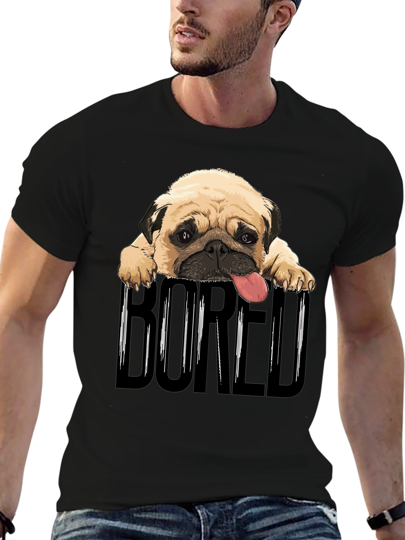 Bored Pug Graphic T-Shirt - Unisex Black Tee