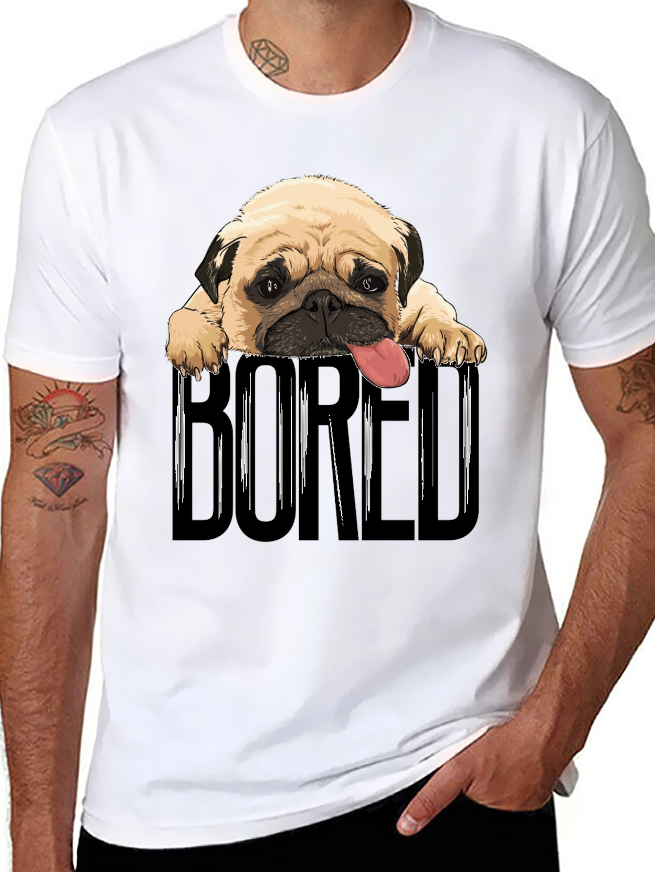 Bored Pug Graphic T-Shirt - Unisex Black Tee