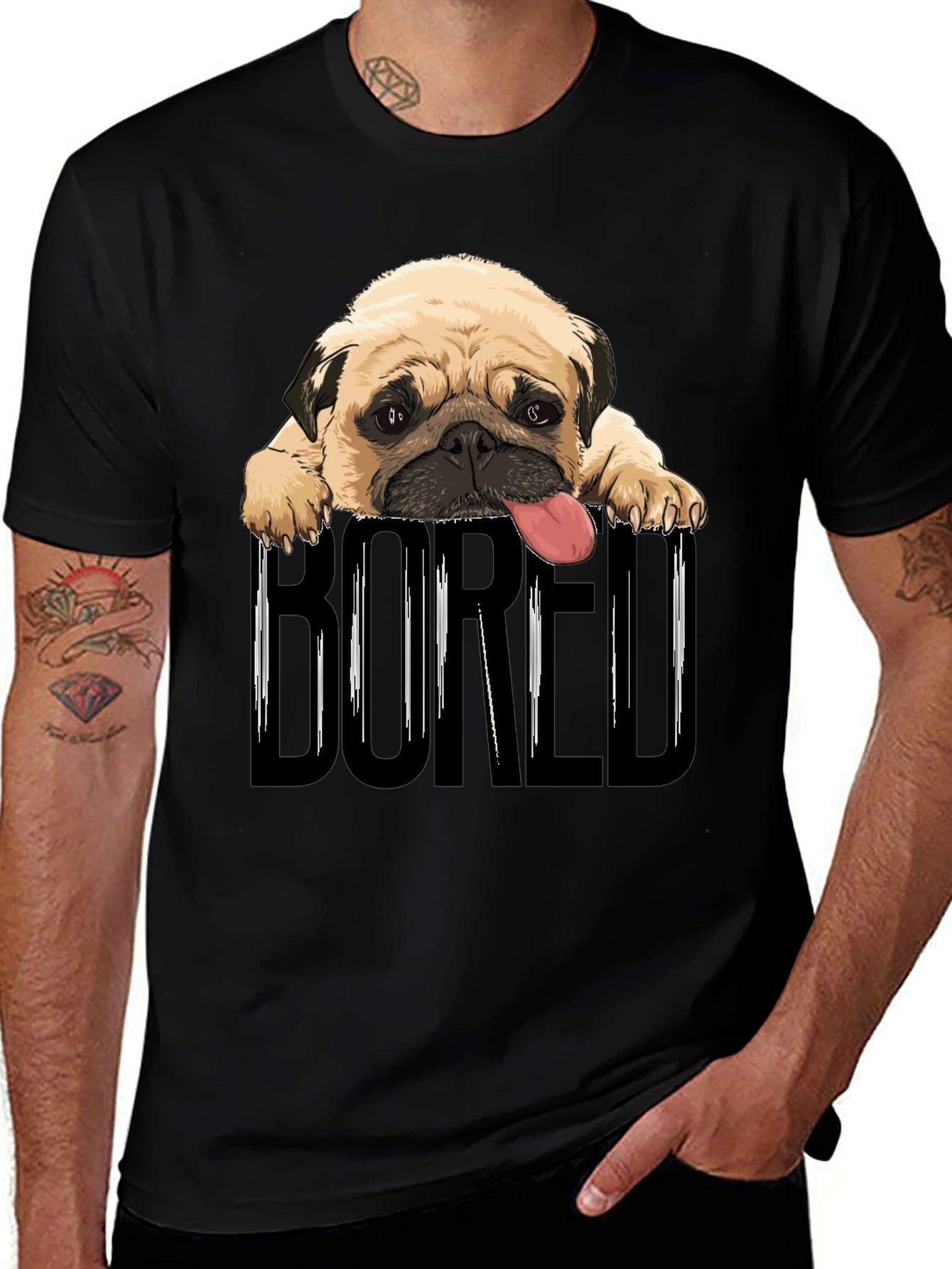 Bored Pug Graphic T-Shirt - Unisex Black Tee