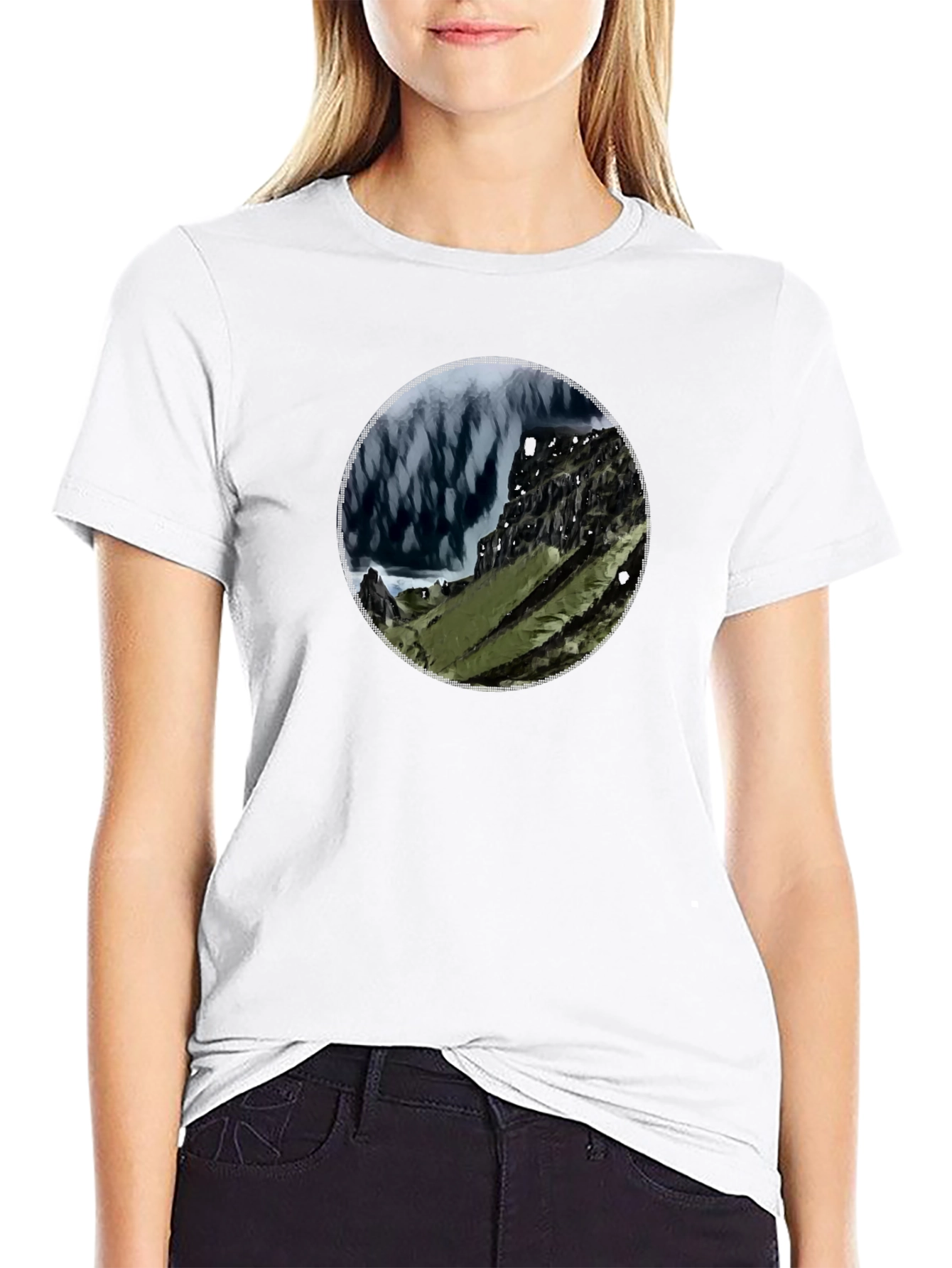 Abstract Mountain Scene Graphic Tee - Black