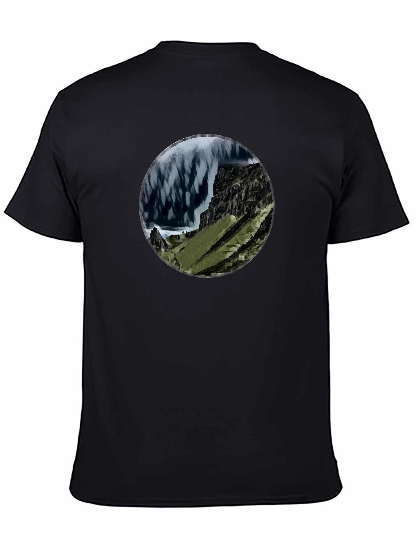 Abstract Mountain Scene Graphic Tee - Black