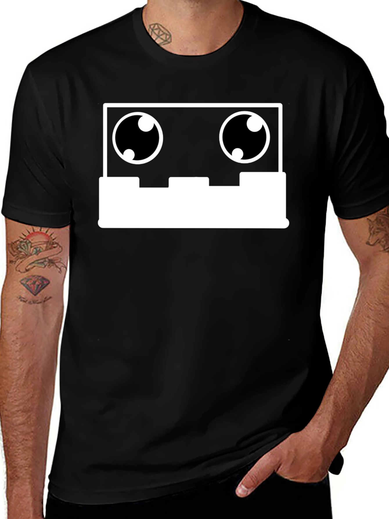 Cassette Tape Robot Face Graphic Tee - Black T-Shirt