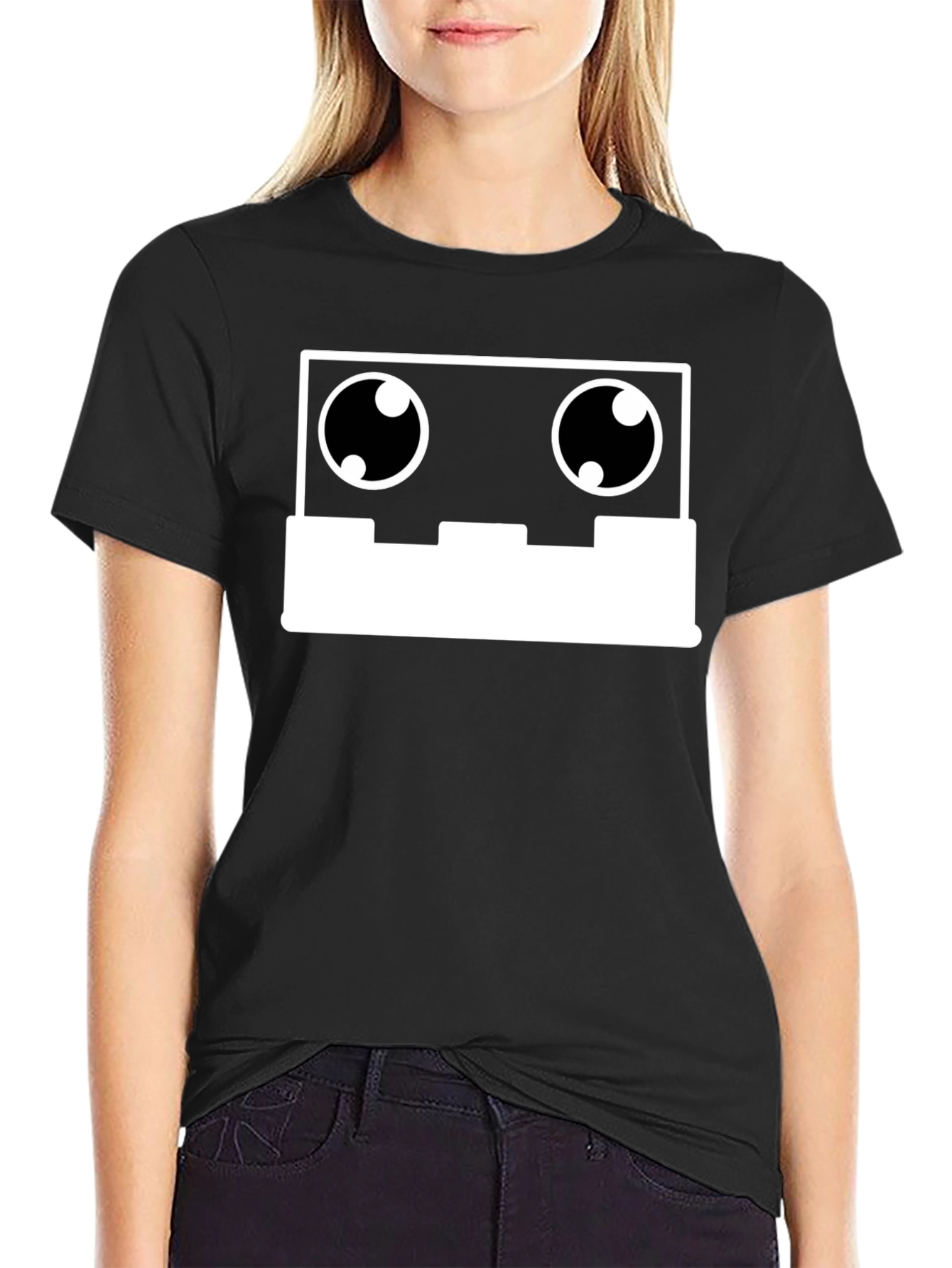 Cassette Tape Robot Face Graphic Tee - Black T-Shirt