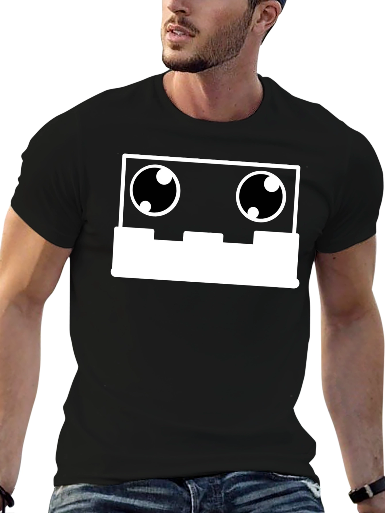 Cassette Tape Robot Face Graphic Tee - Black T-Shirt