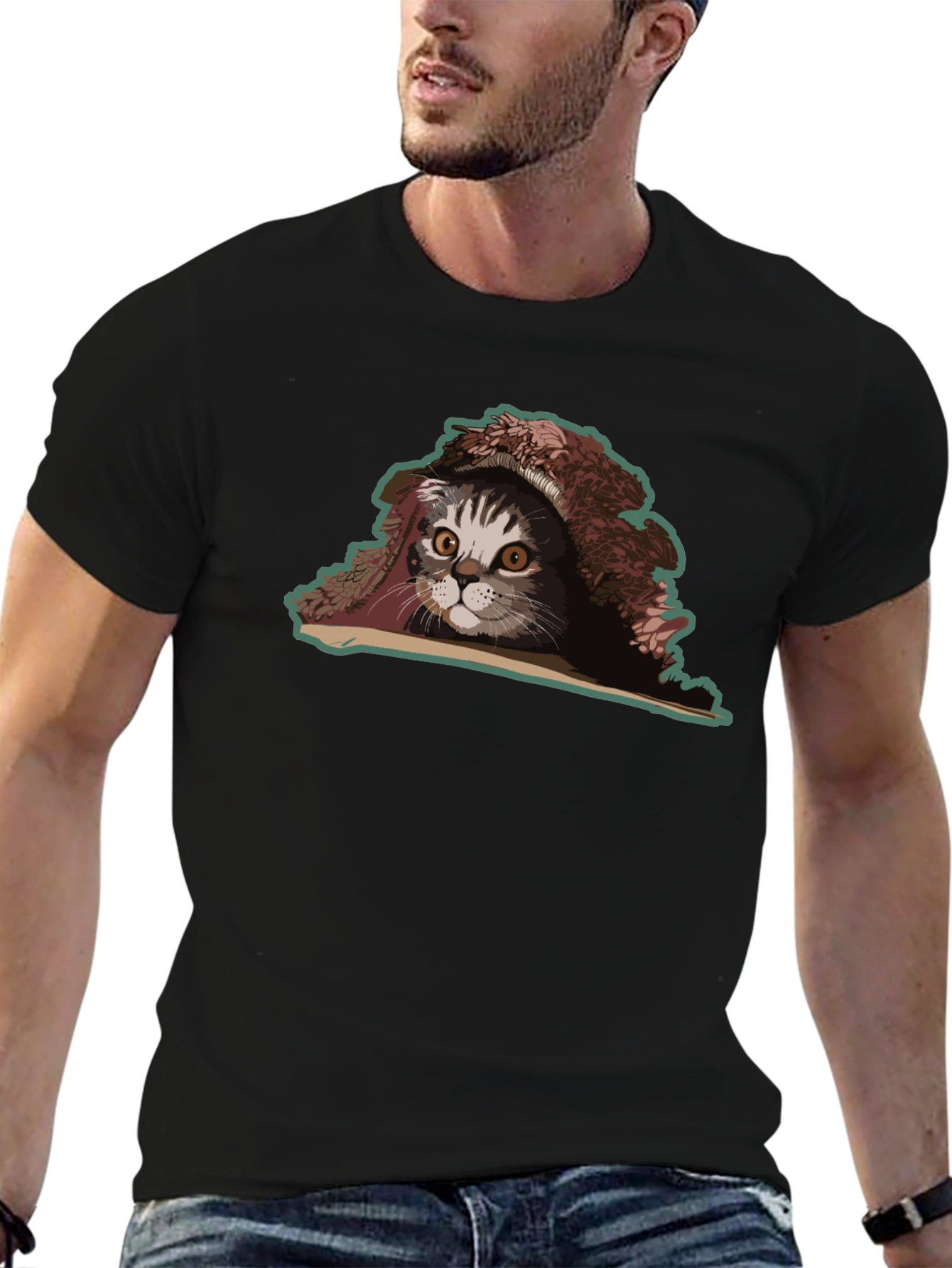 Cat Under Blanket Graphic Tee - Unisex Black T-Shirt