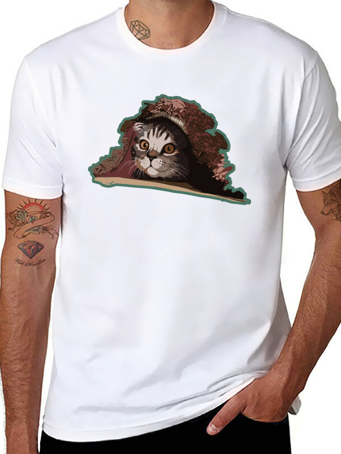 Cat Under Blanket Graphic Tee - Unisex Black T-Shirt