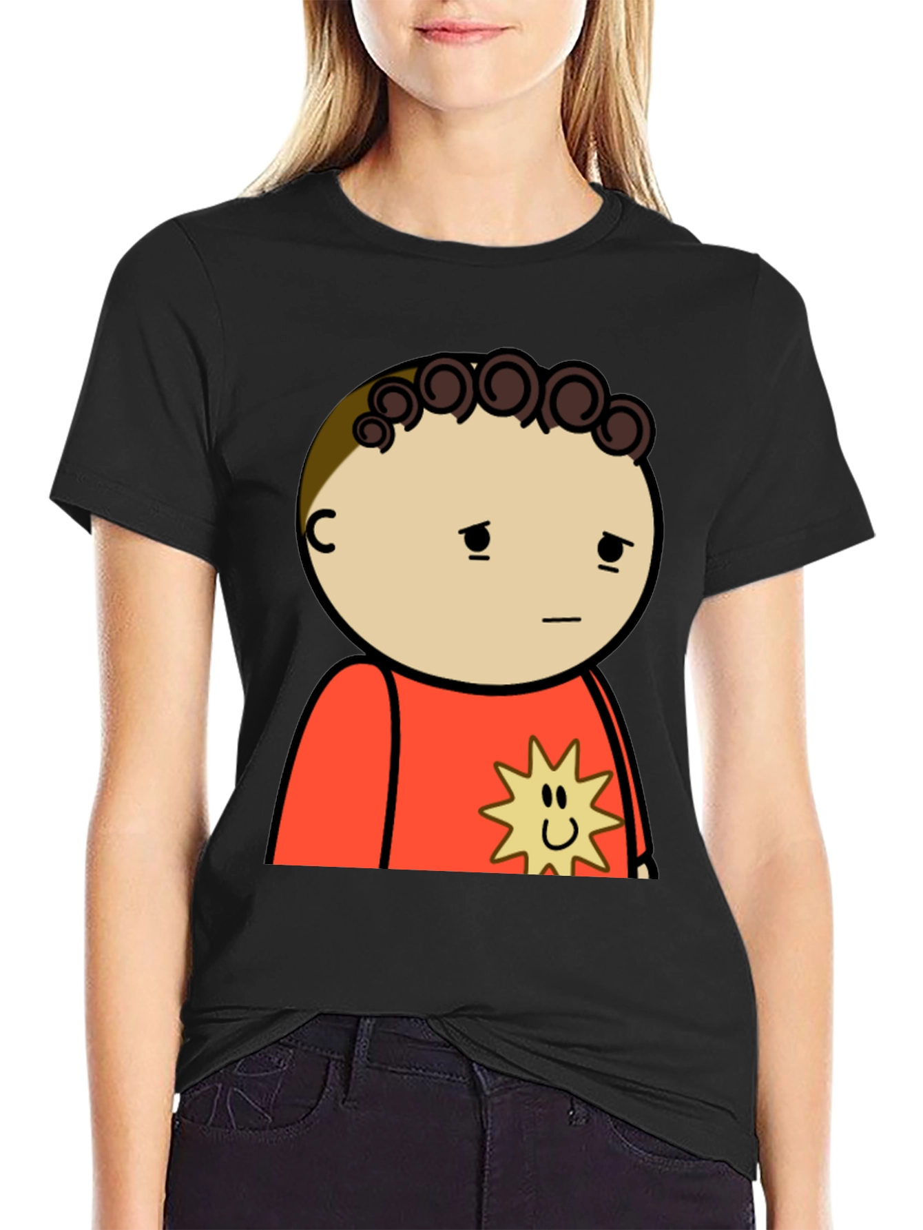 Cartoon Graphic Tee - Black Cotton Shirt