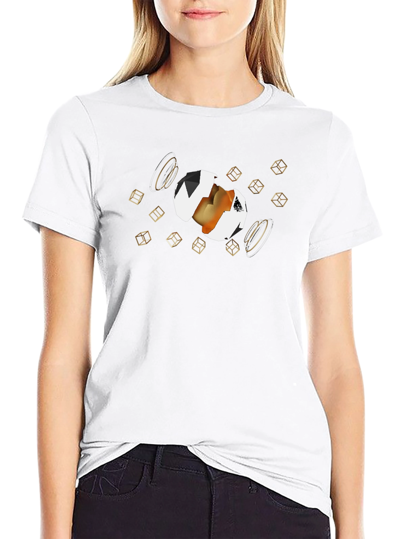 Abstract Egg Cube Graphic T-Shirt - Black