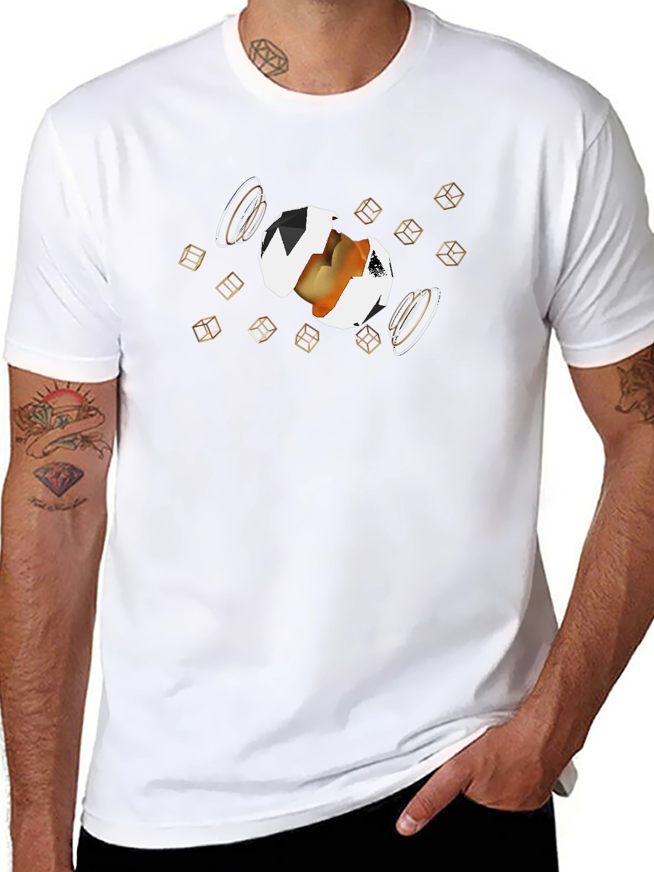 Abstract Egg Cube Graphic T-Shirt - Black