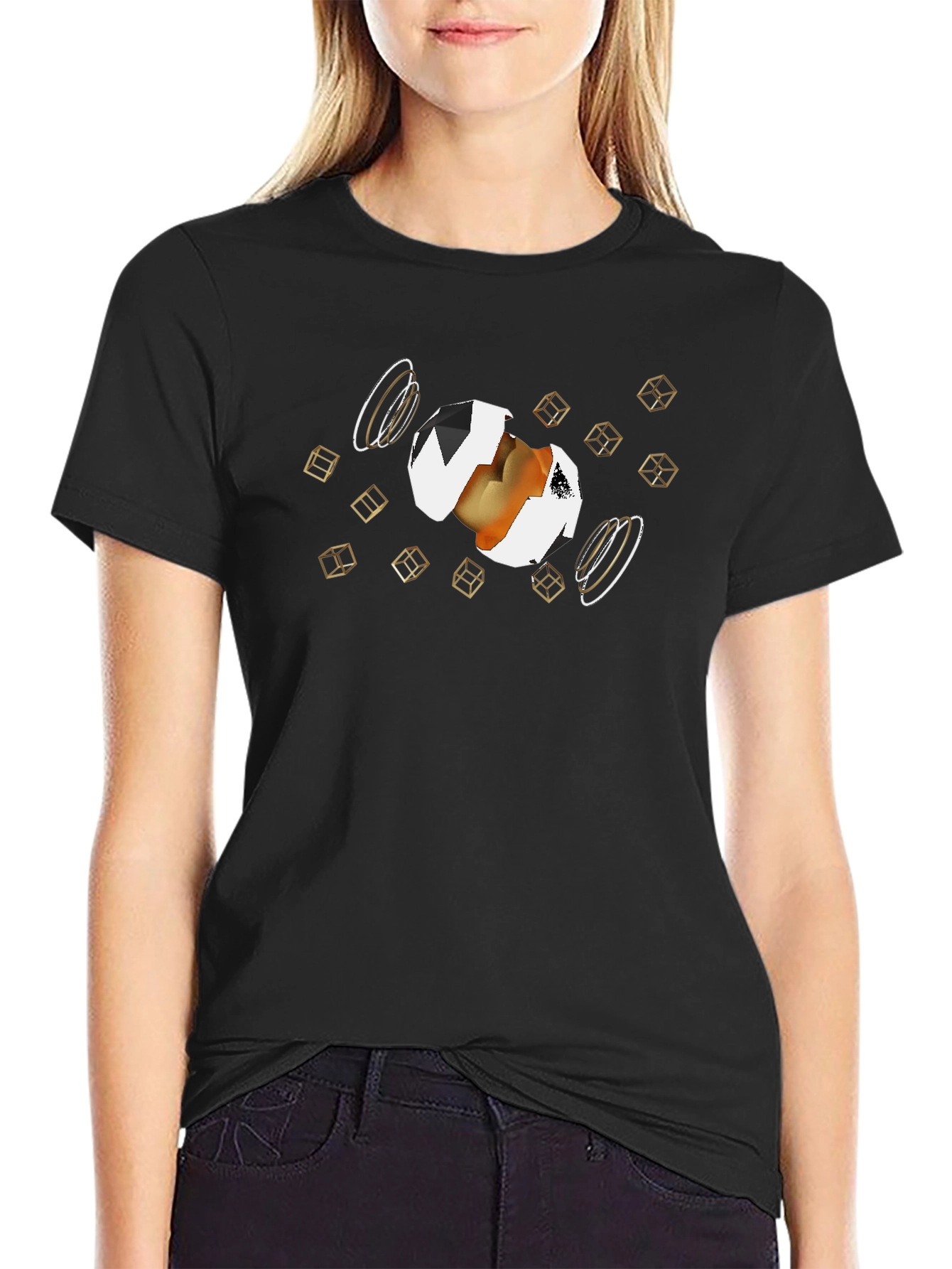 Abstract Egg Cube Graphic T-Shirt - Black