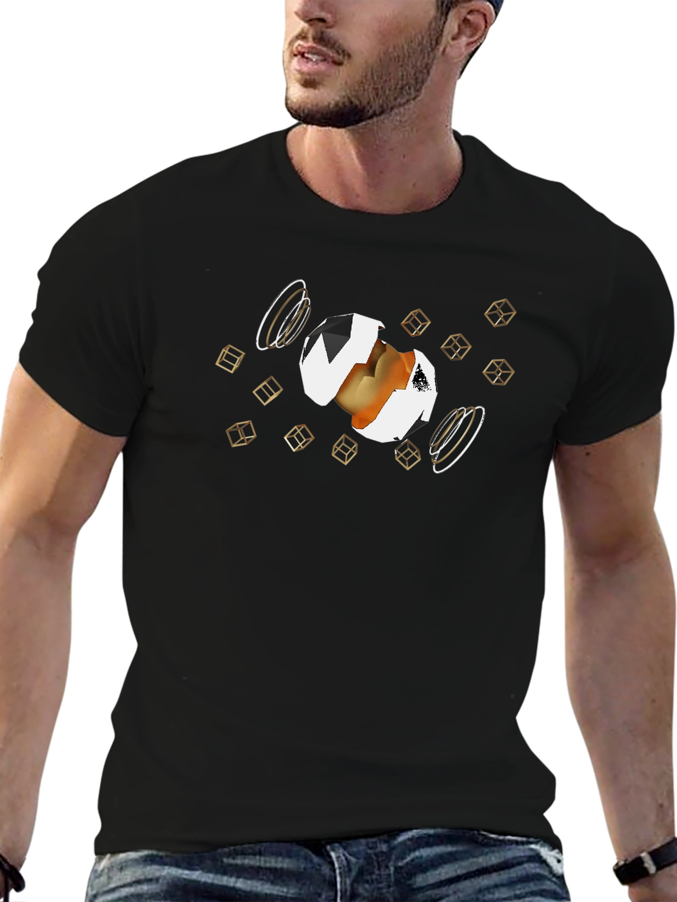 Abstract Egg Cube Graphic T-Shirt - Black
