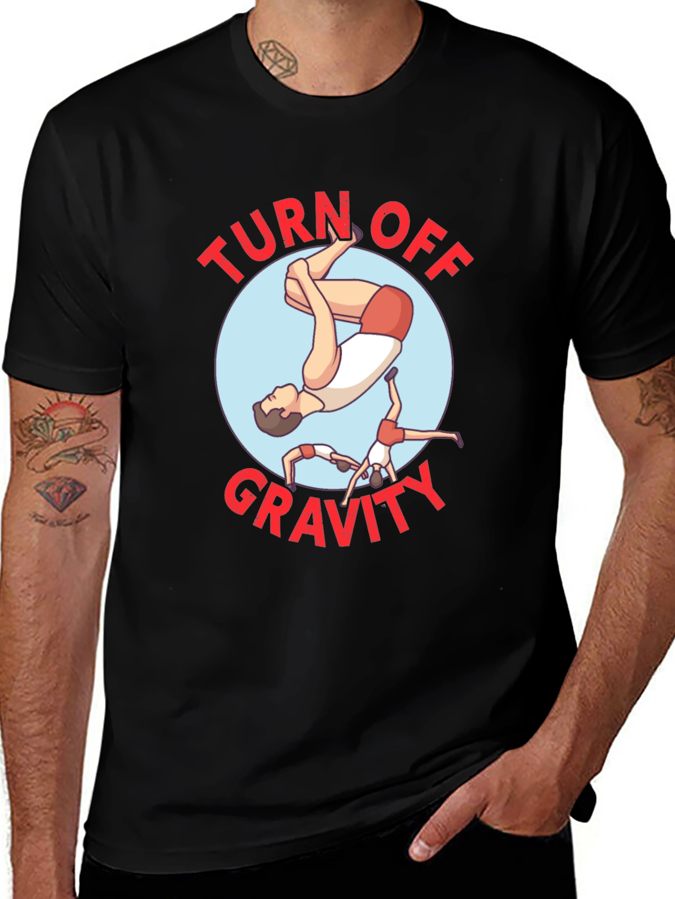 Turn Off Gravity Black Graphic T-Shirt