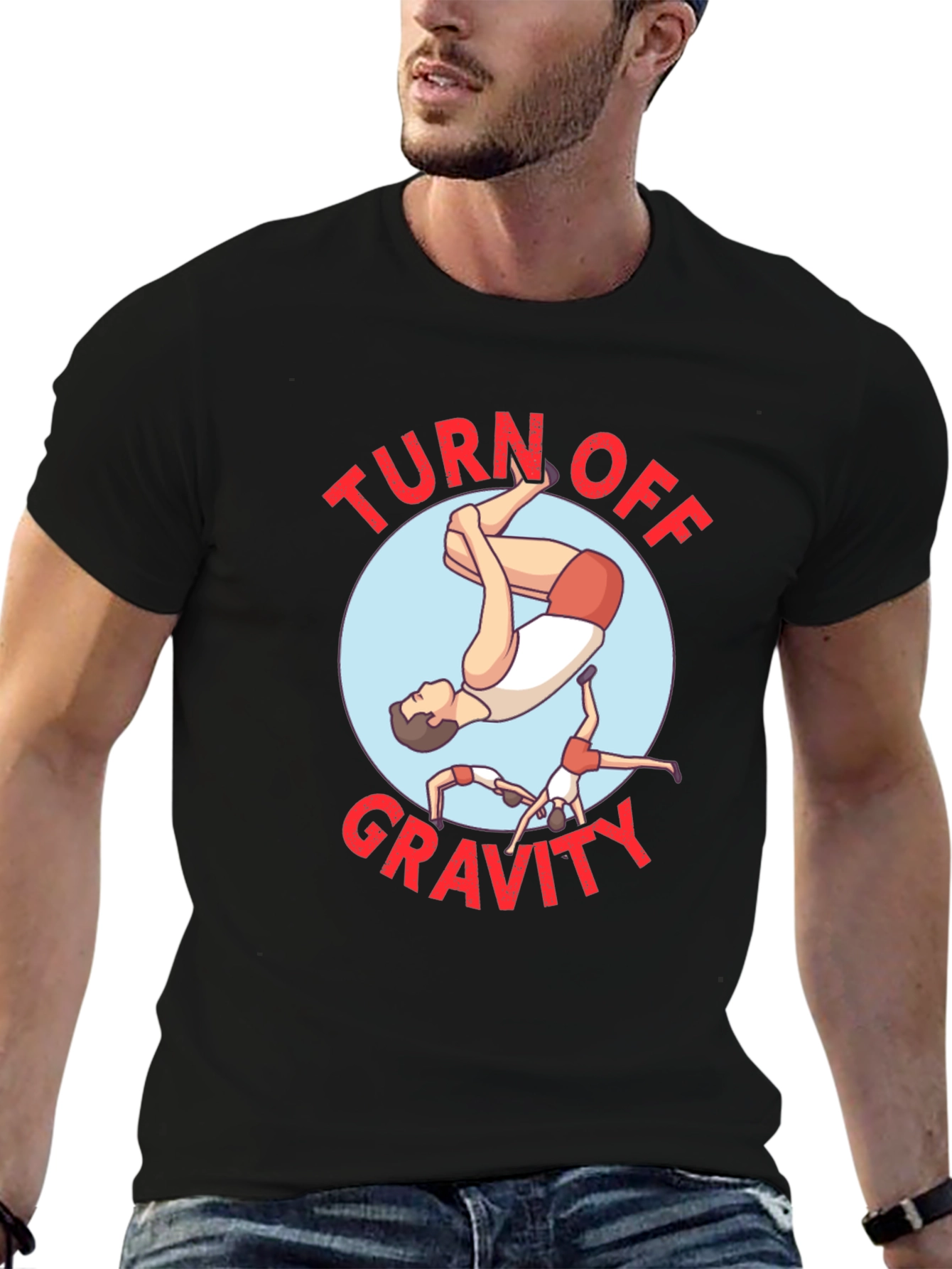Turn Off Gravity Black Graphic T-Shirt