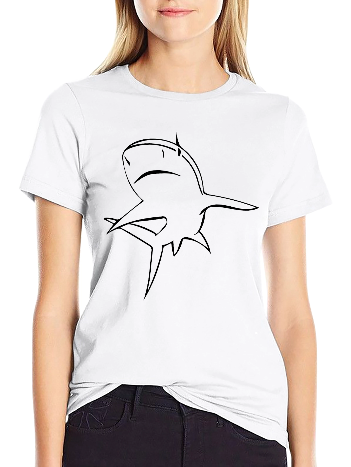 Shark Outline Graphic Black T-Shirt