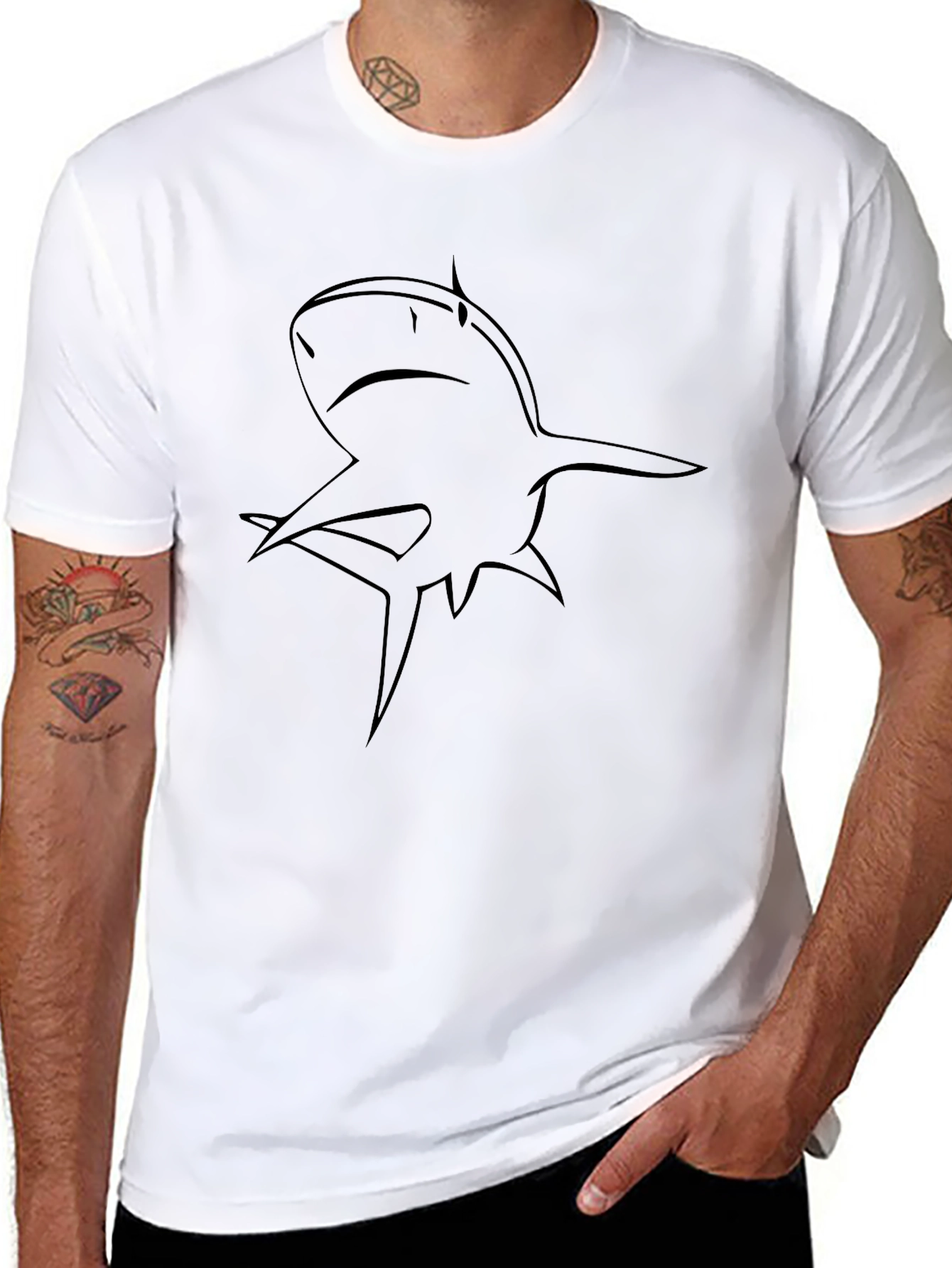 Shark Outline Graphic Black T-Shirt