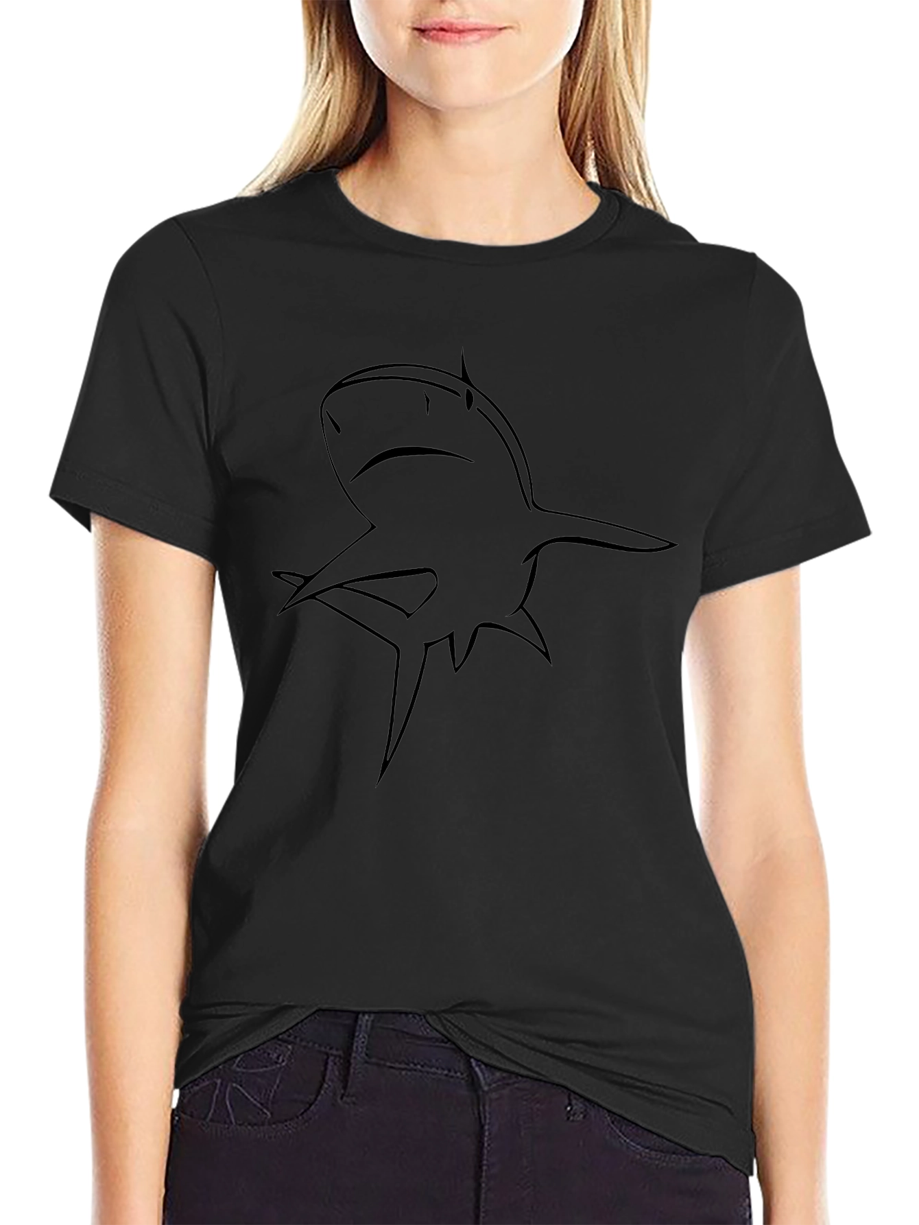 Shark Outline Graphic Black T-Shirt