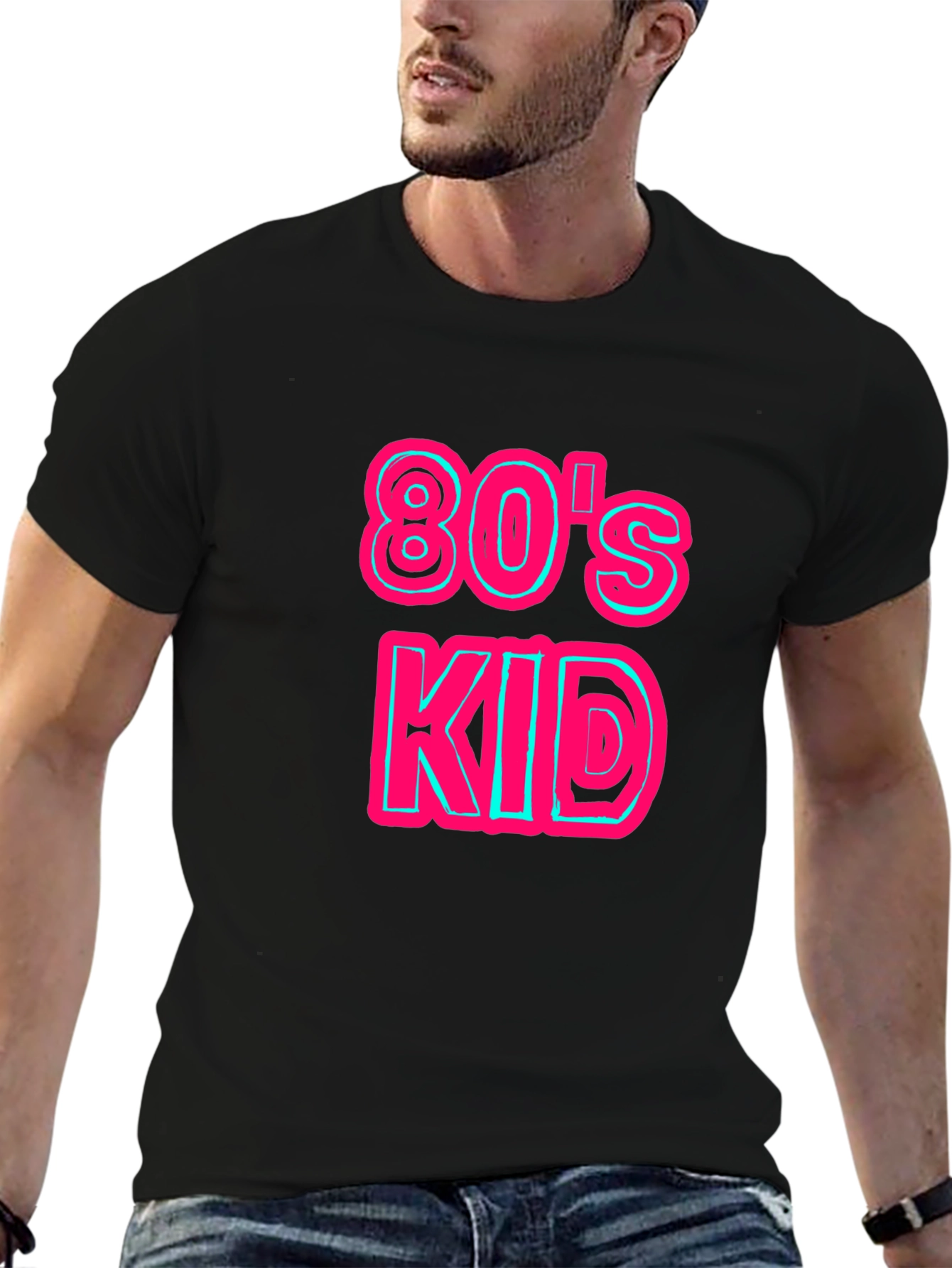Retro 80s Kid Graphic Tee - Black