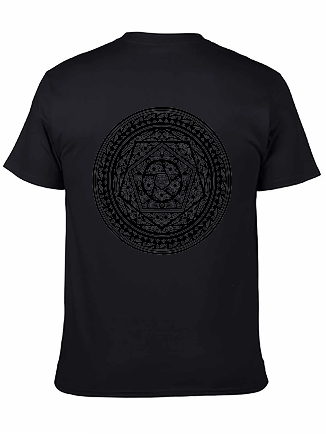 Black Graphic T-Shirt with Mystical Circle Design