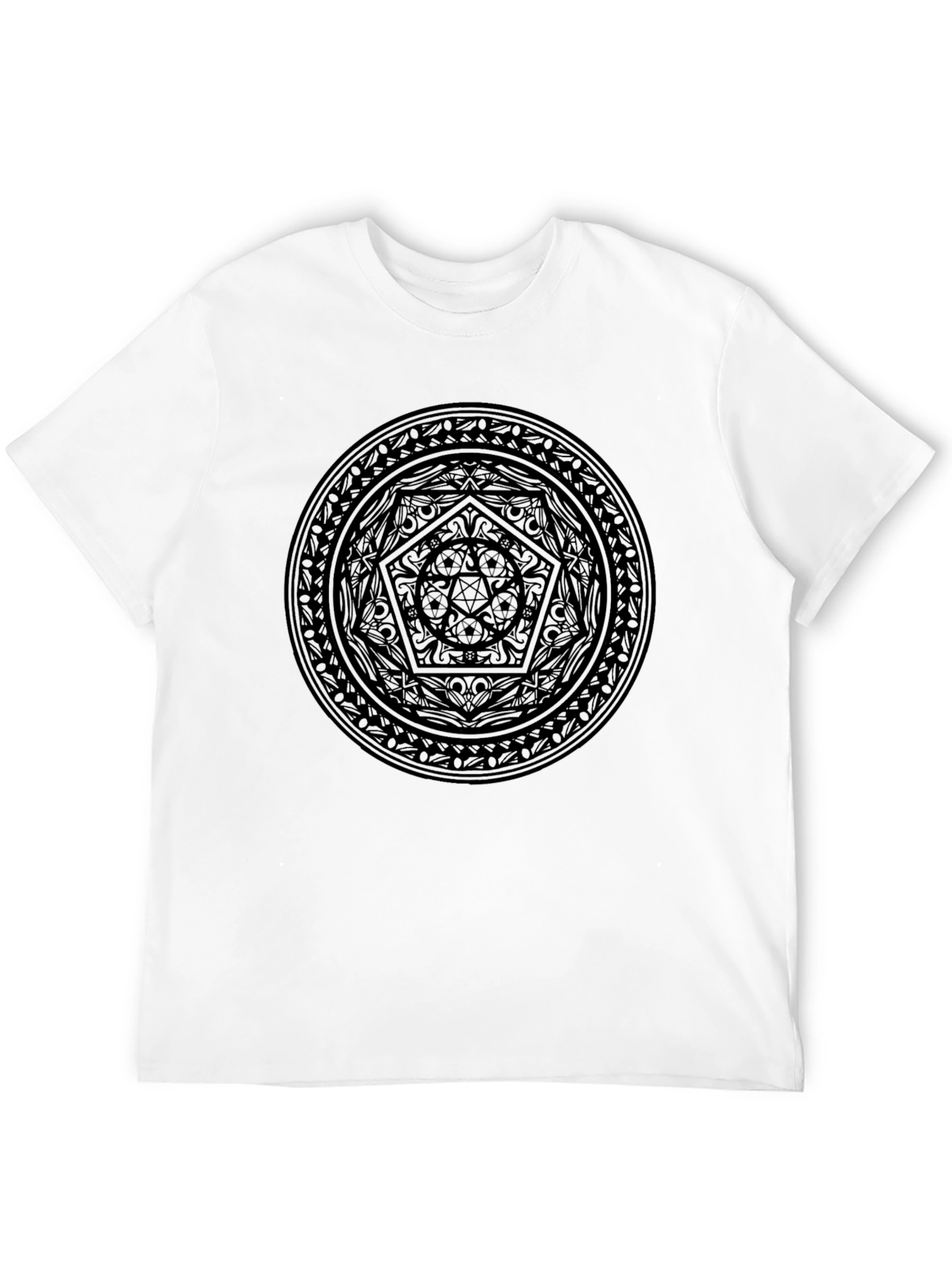 Black Graphic T-Shirt with Mystical Circle Design