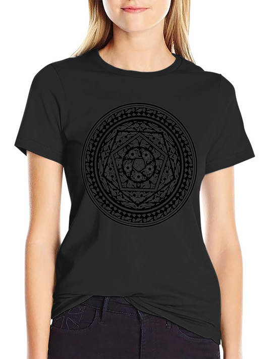 Black Graphic T-Shirt with Mystical Circle Design