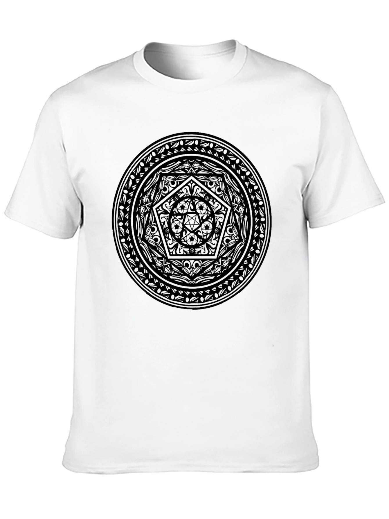 Black Graphic T-Shirt with Mystical Circle Design