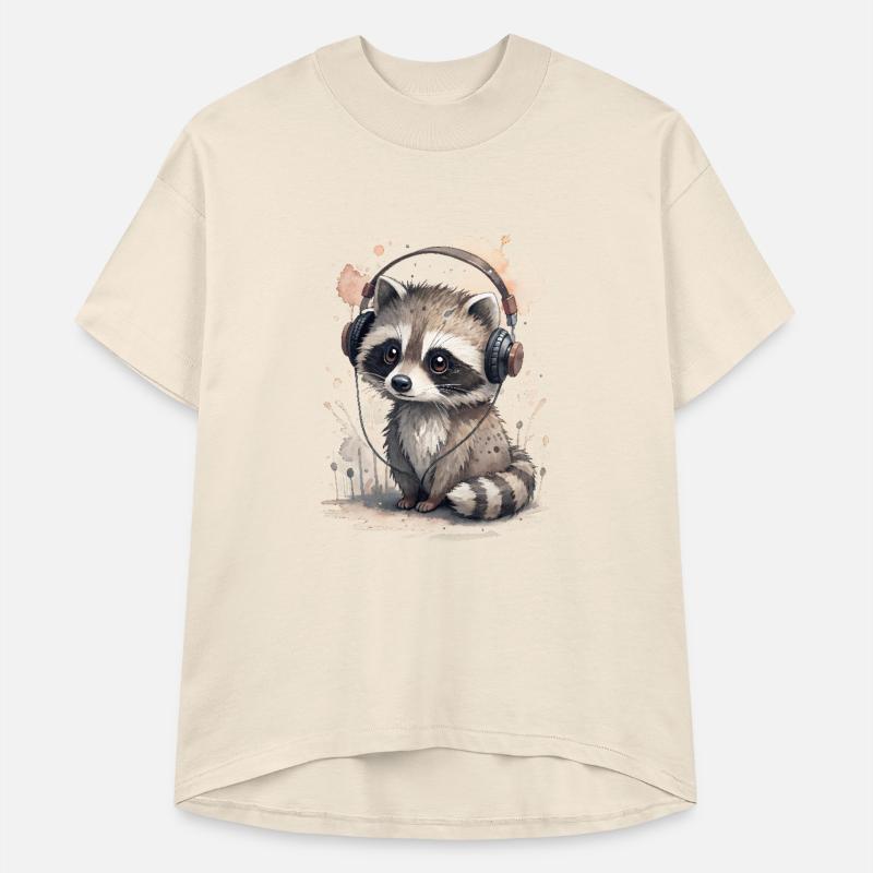 Cool kawaii racoon wearing headphones