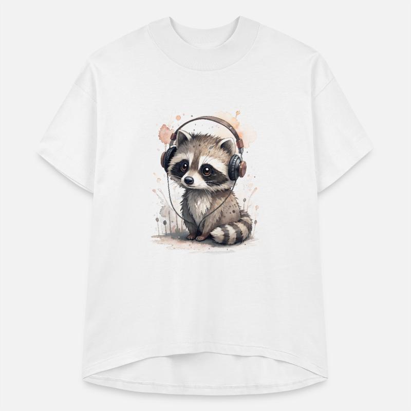 Cool kawaii racoon wearing headphones