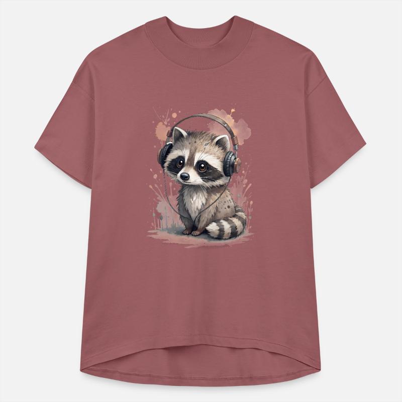 Cool kawaii racoon wearing headphones
