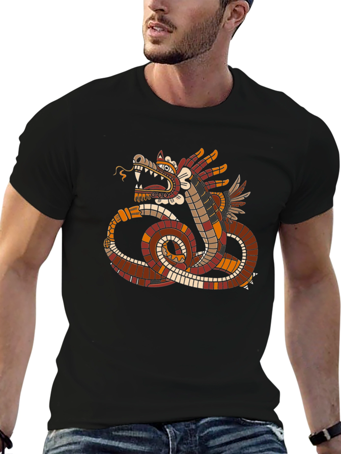 Aztec Serpent Graphic Tee - Stylish Black T-Shirt