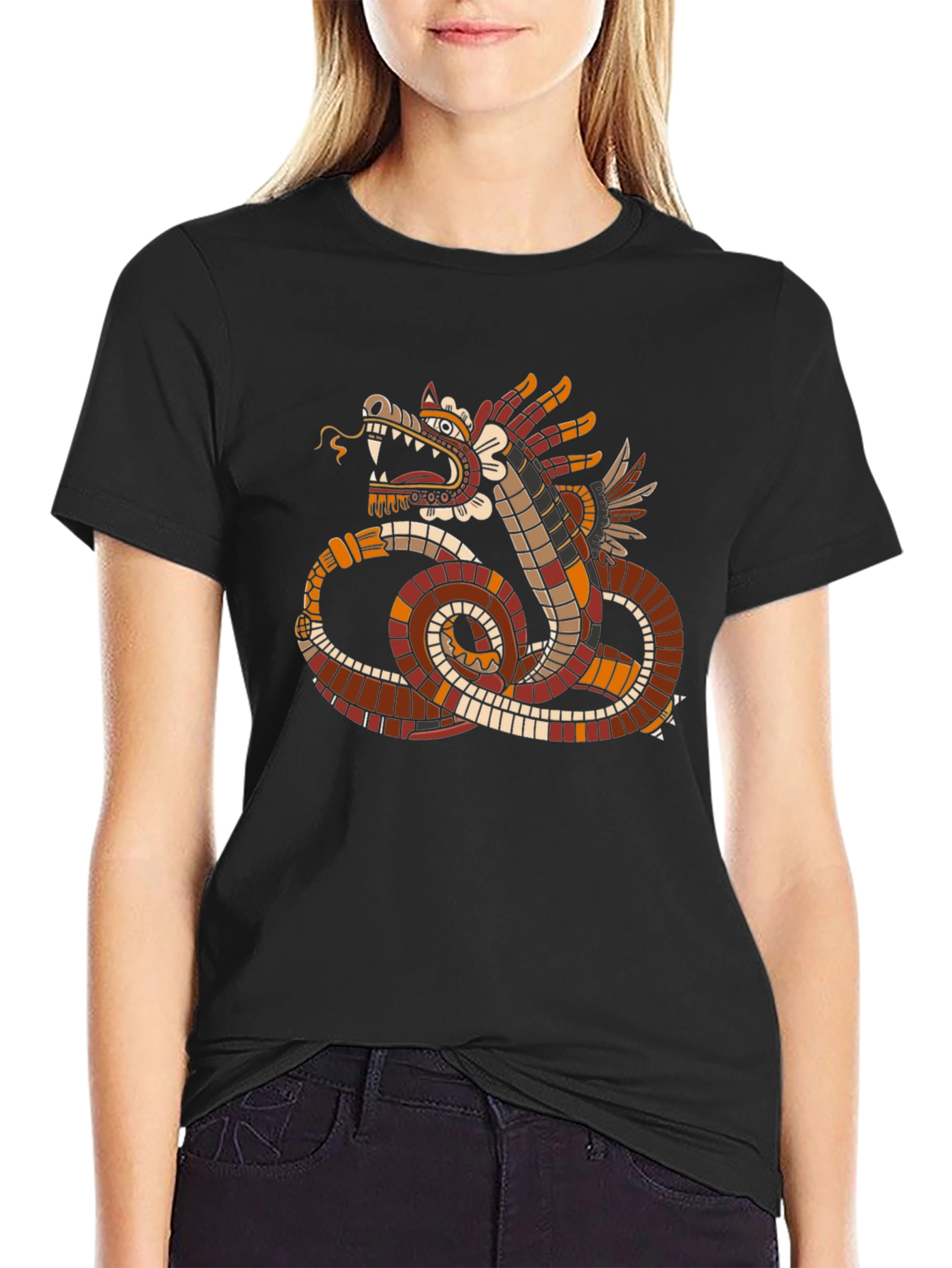 Aztec Serpent Graphic Tee - Stylish Black T-Shirt
