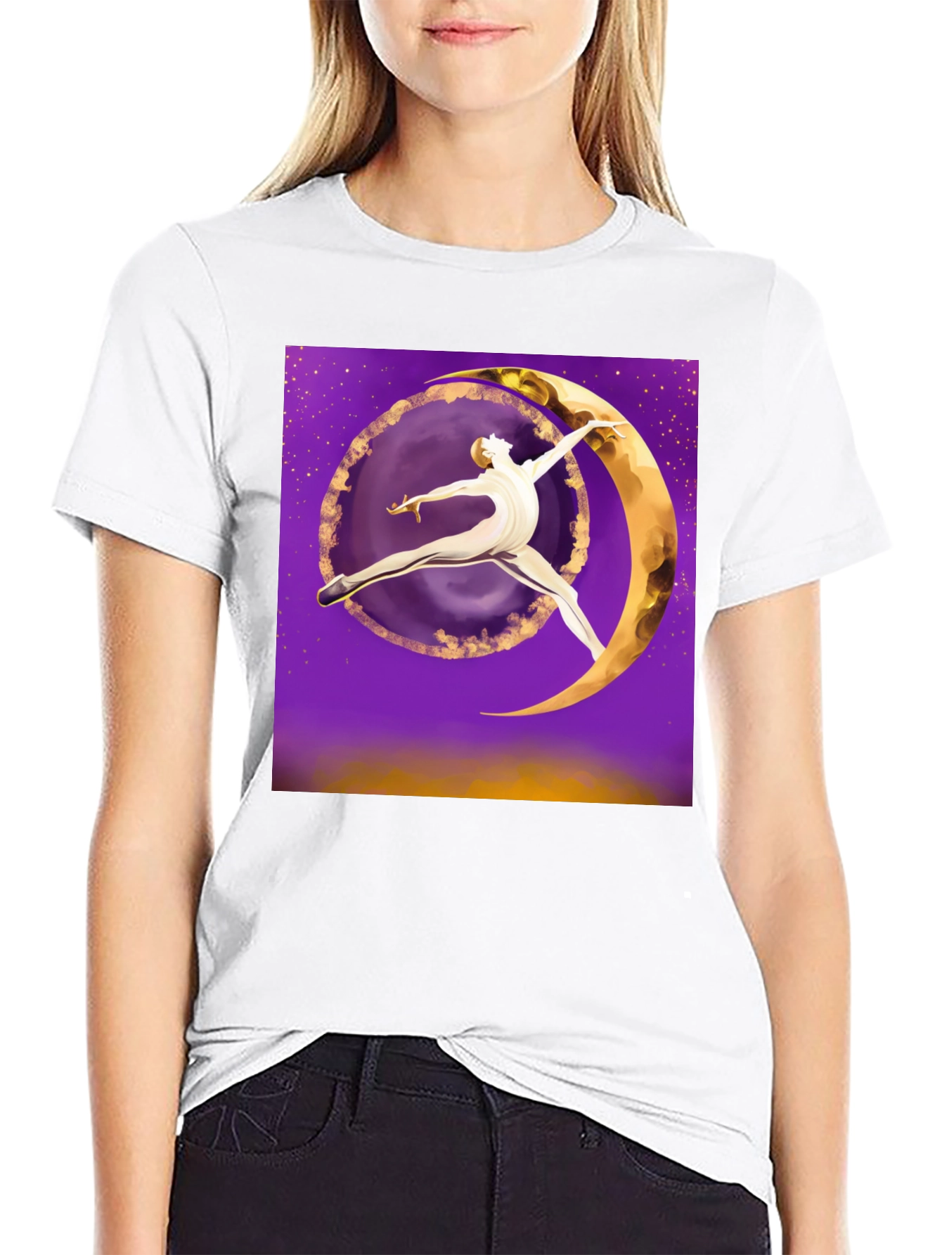 Celestial Dancer Graphic Tee - Unique Moon Art T-Shirt