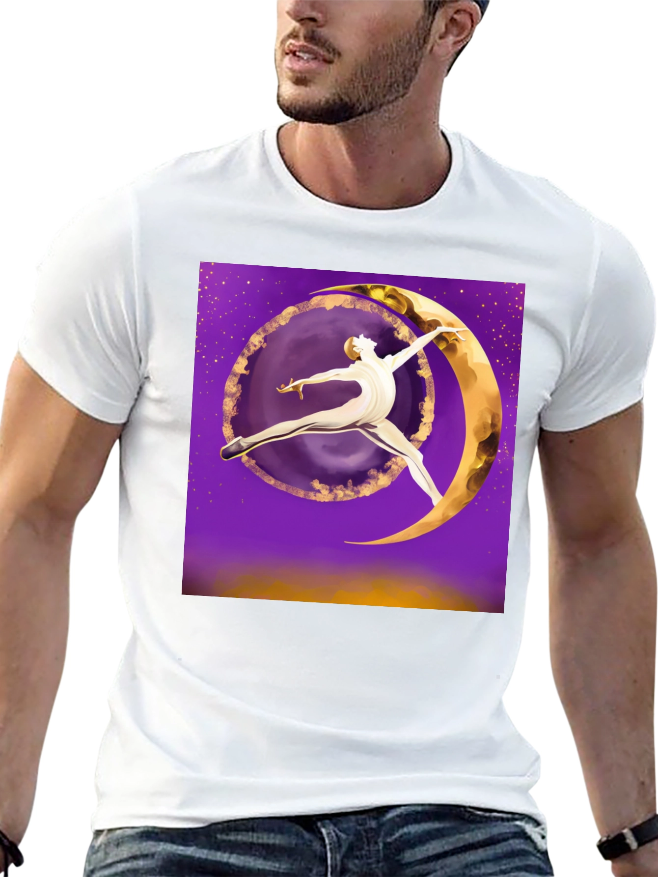 Celestial Dancer Graphic Tee - Unique Moon Art T-Shirt