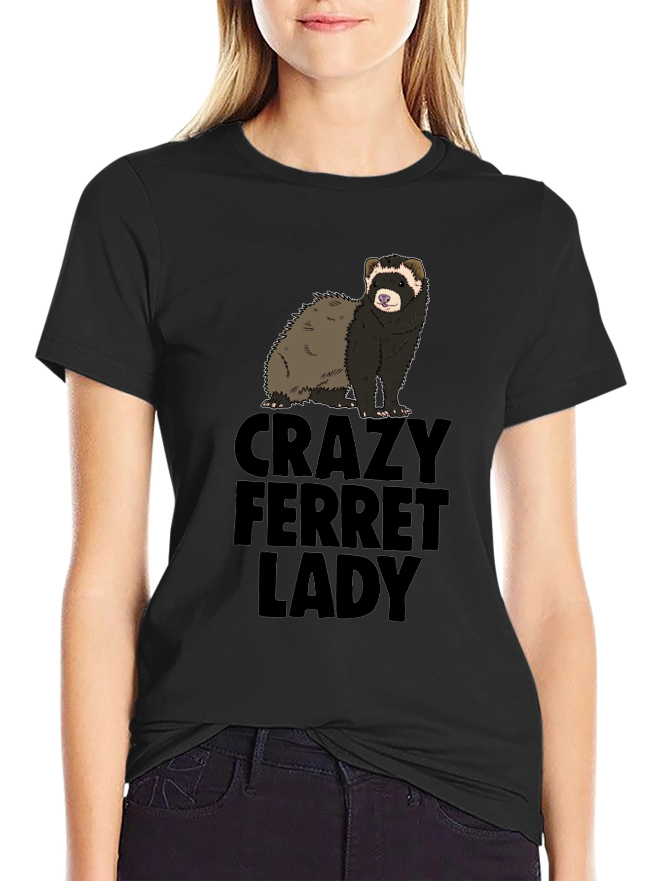Crazy Ferret Lady Graphic T-Shirt - Novelty Tee