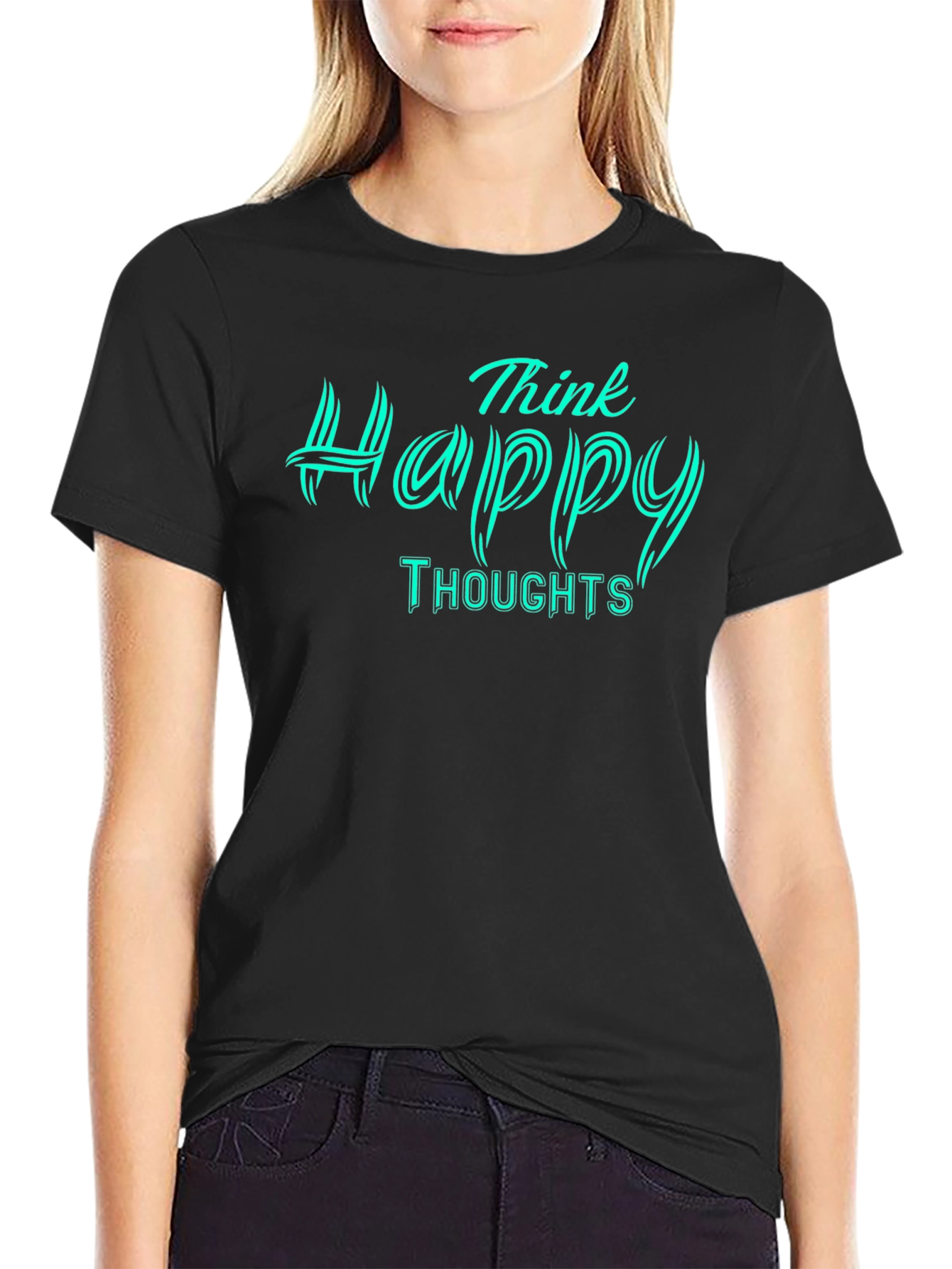Think Happy Thoughts Graphic T-Shirt - Black