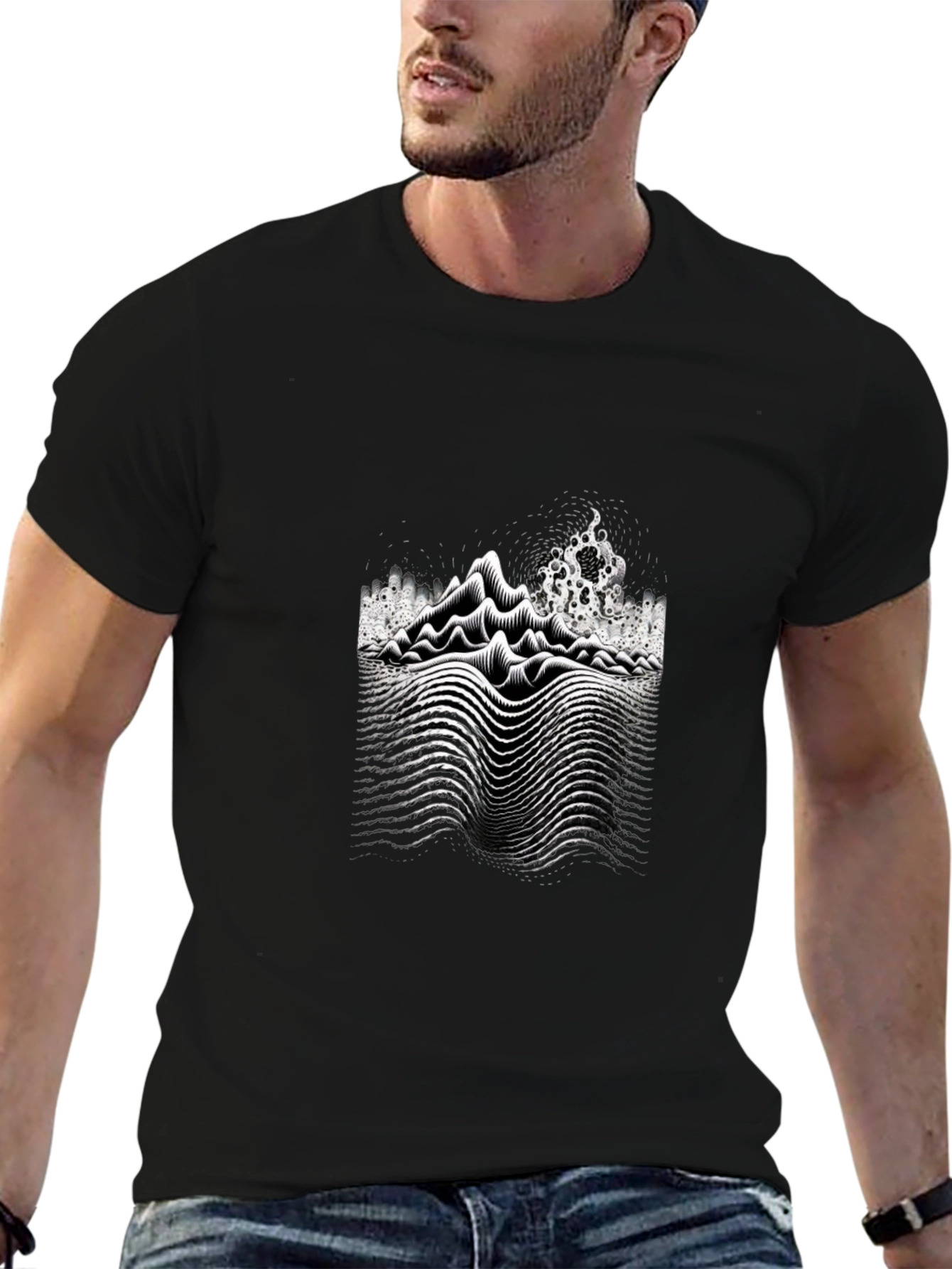 Abstract Wave Black T-Shirt