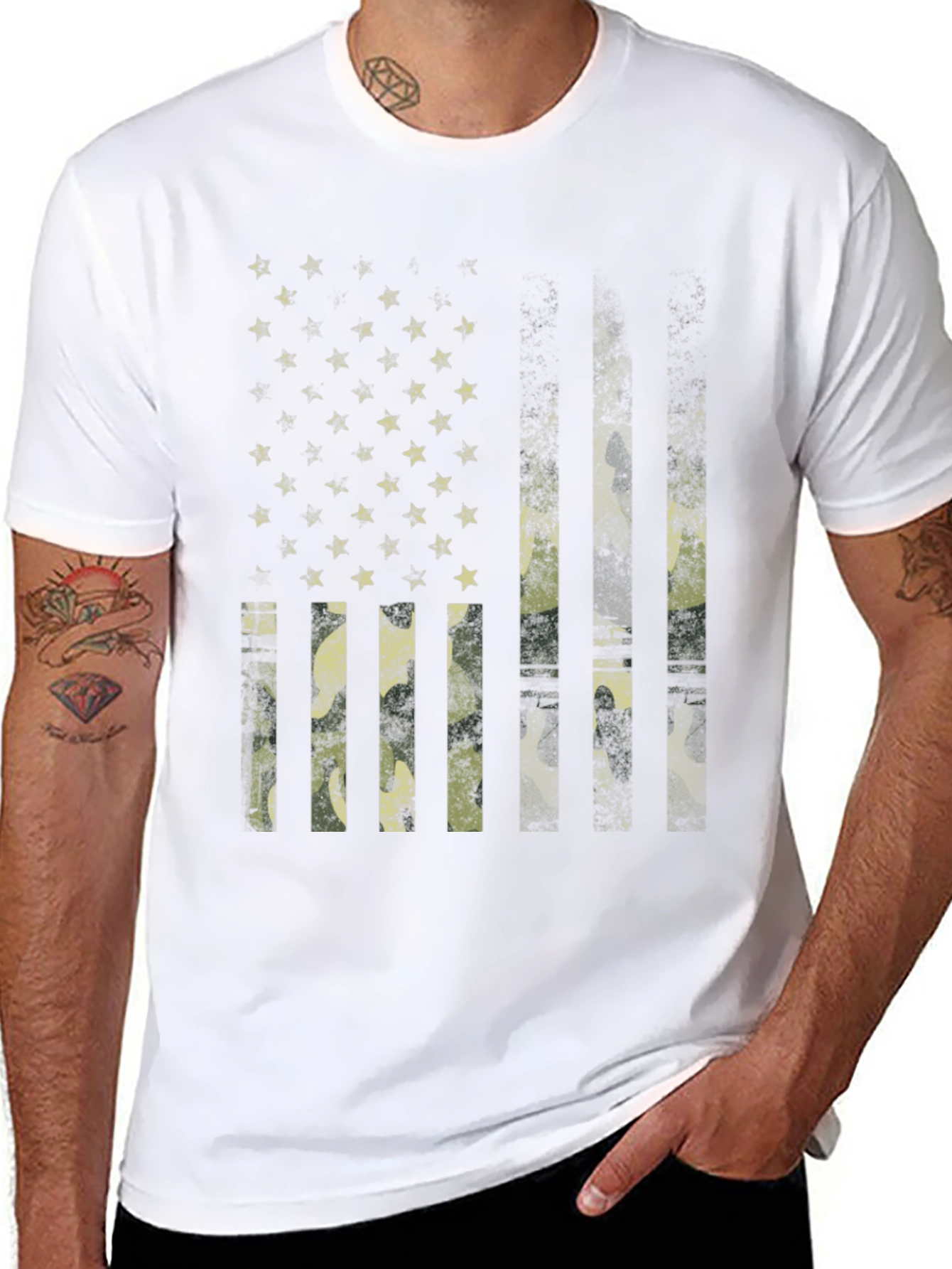 Camo USA Flag Graphic T-Shirt