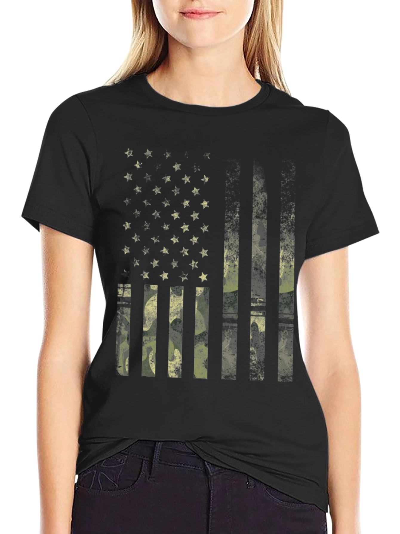 Camo USA Flag Graphic T-Shirt