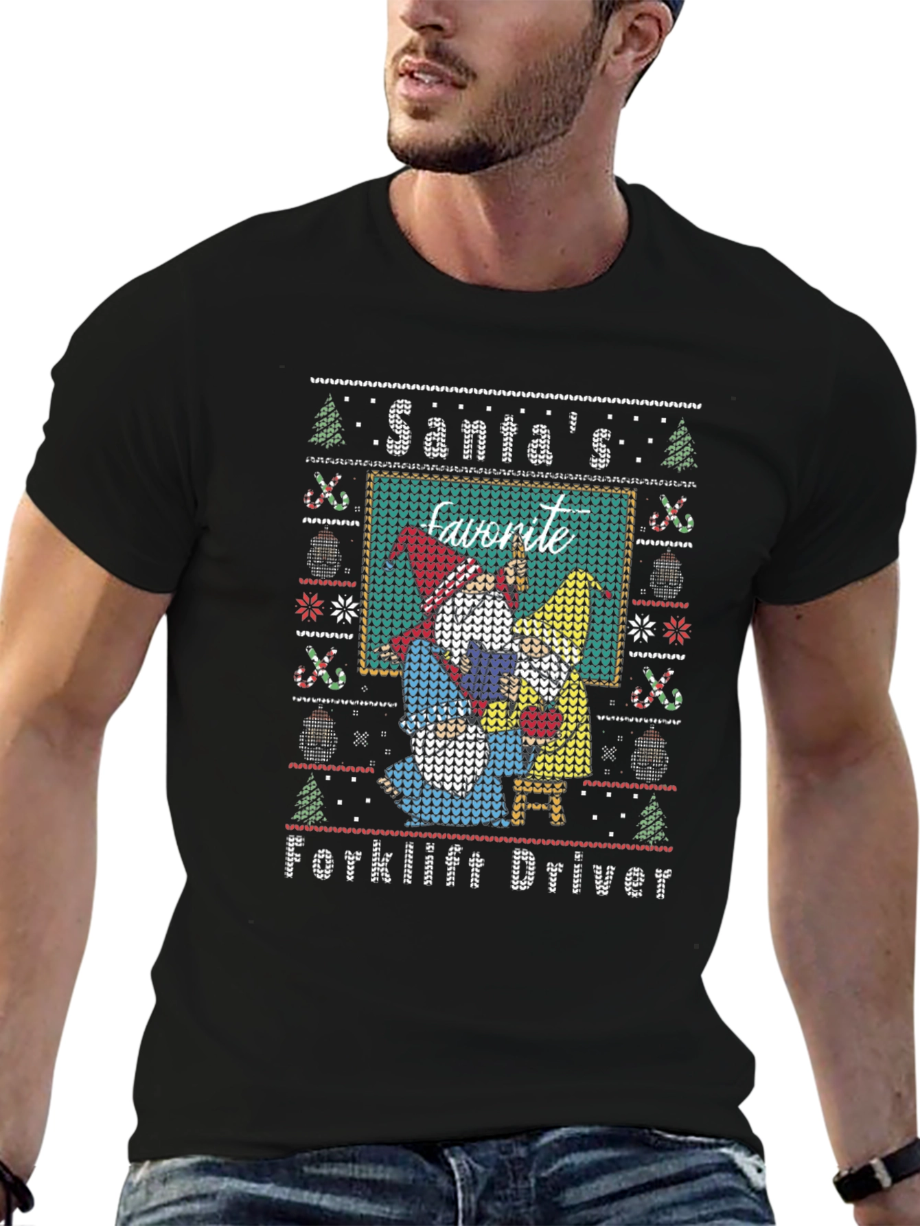 Santas Favorite Forklift Driver Ugly Christmas T-Shirt