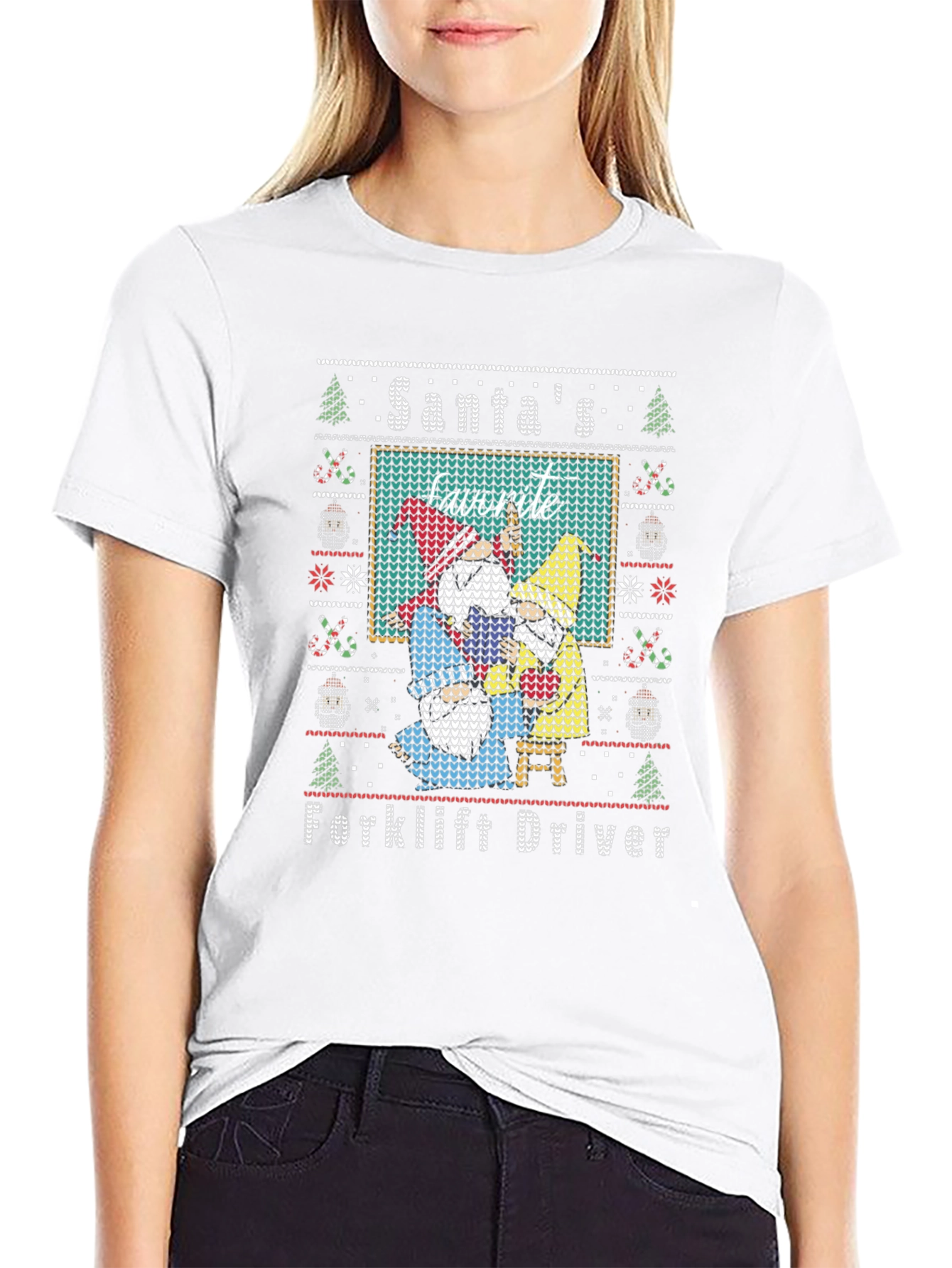Santas Favorite Forklift Driver Ugly Christmas T-Shirt